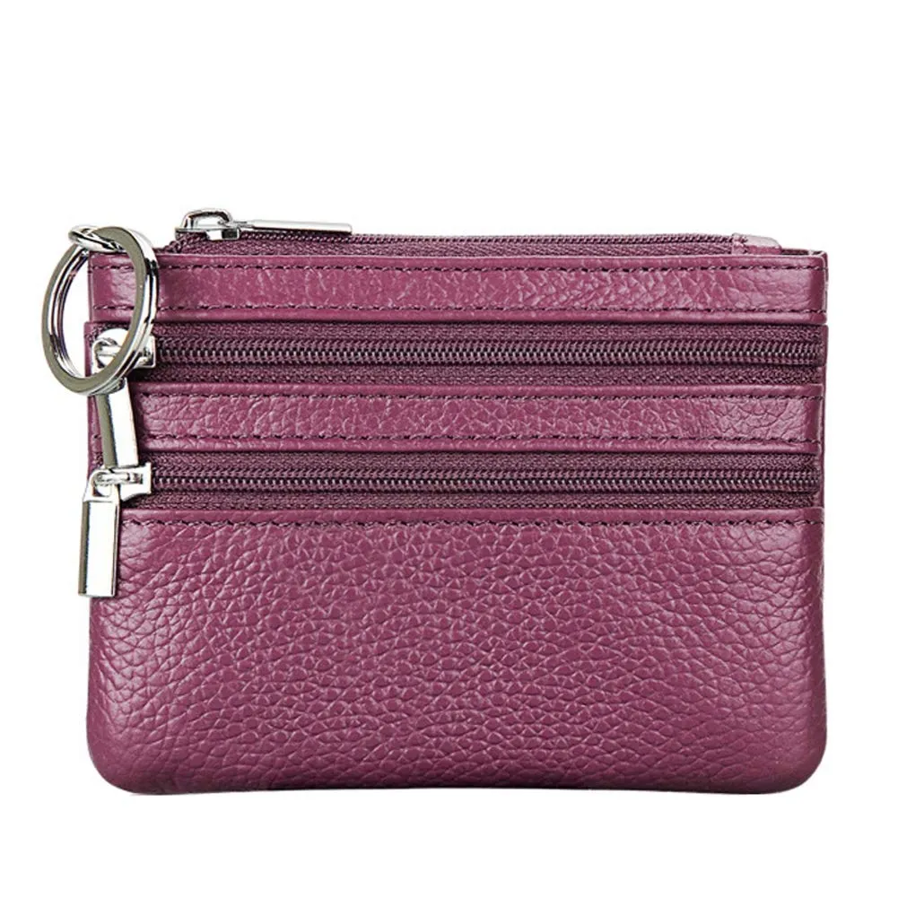 Portafoglio con Mini Custodia Portamonete da Donna in Vera Pelle con Portachiavi, viola