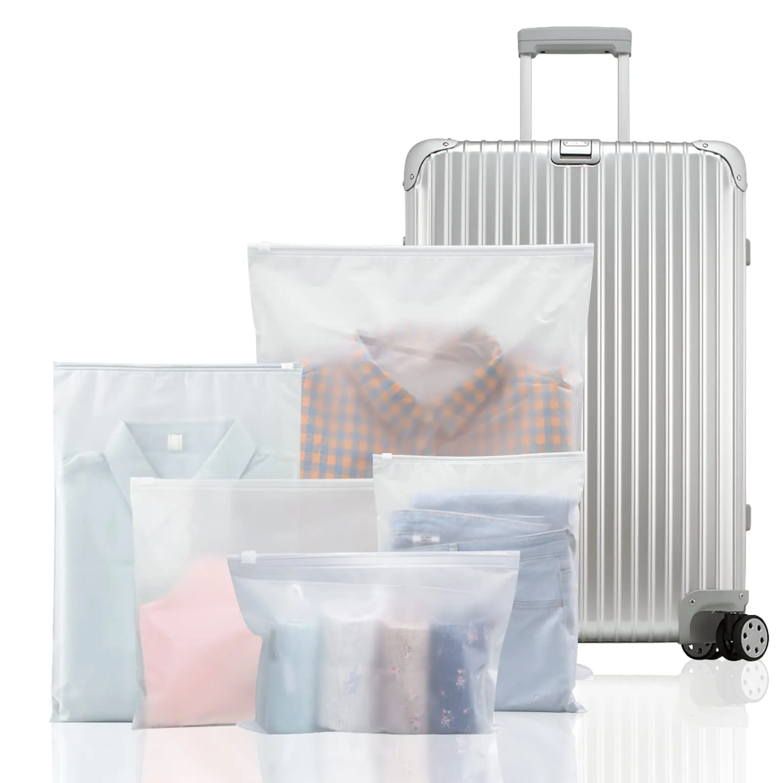 25 Pezzi Sacchetti da Viaggio per Valigia con Zip, Buste Trasparenti per Indumenti, Borsa Valigia Organizer con Cerniera Risigillabili per Vestiti, Biancheria Intima, Scarpe, Cosmetico (5 Taglie)