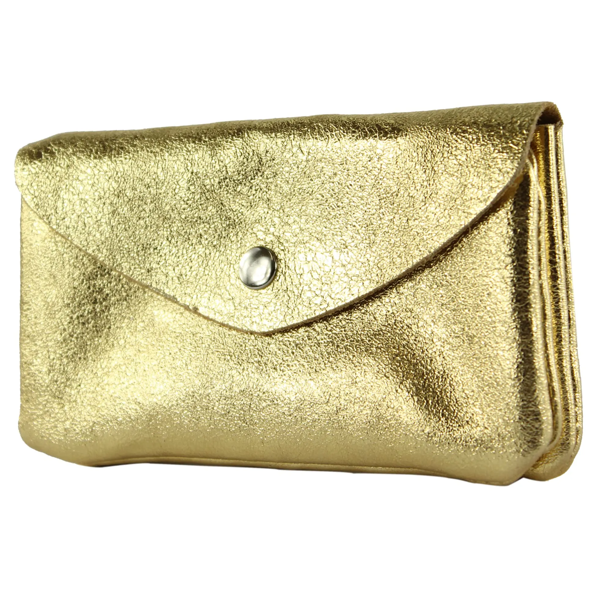 modamoda de - P11 - Portafoglio da donna in pelle, misura media, Oro metallizzato, m