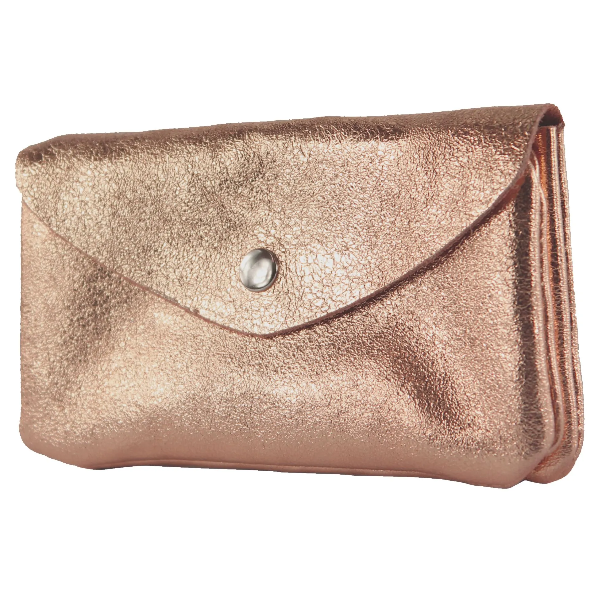 Modamoda de P11 Portafoglio Donna in Pelle Medio Handmade in Italy, Oro Rosa Metallizzato, Piccolo Portamonete Leggero