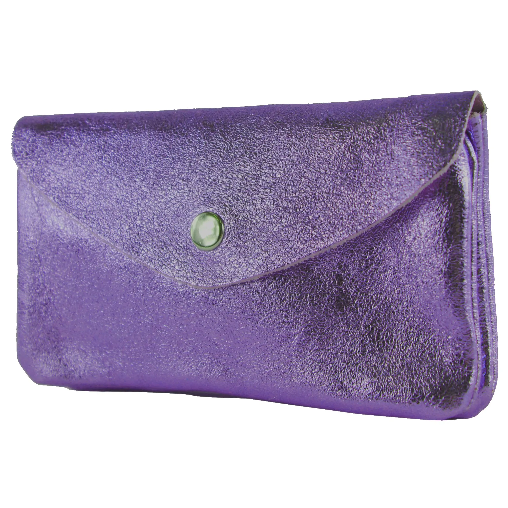 Modamoda de P11 Portafoglio Donna in Pelle Medio Handmade in Italy, Viola Metallizzato, Piccolo Portamonete Leggero
