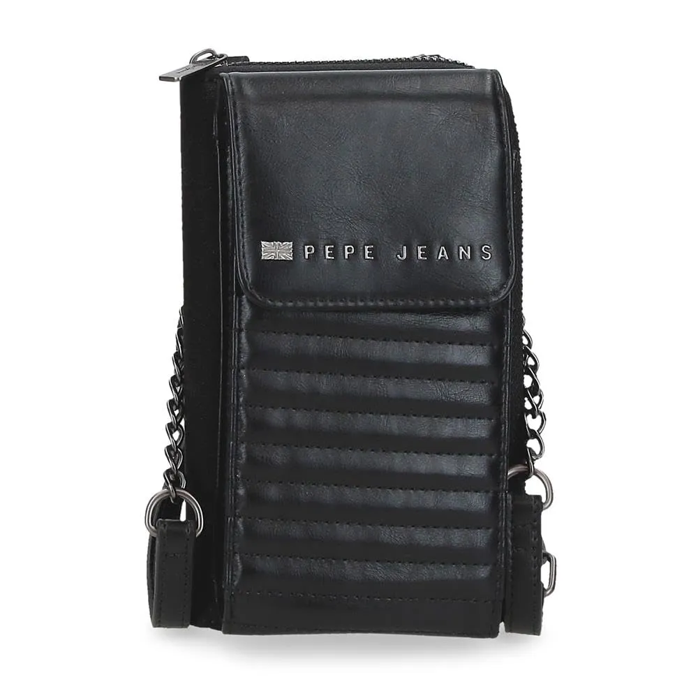 Pepe Jeans Biker Borsa a tracolla per cellulare Nero 11x20x4 cm Poliestere con dettagli in pelle sintetica by Joumma Bags, Nero, Taglia unica, Borsa a tracolla per cellulare