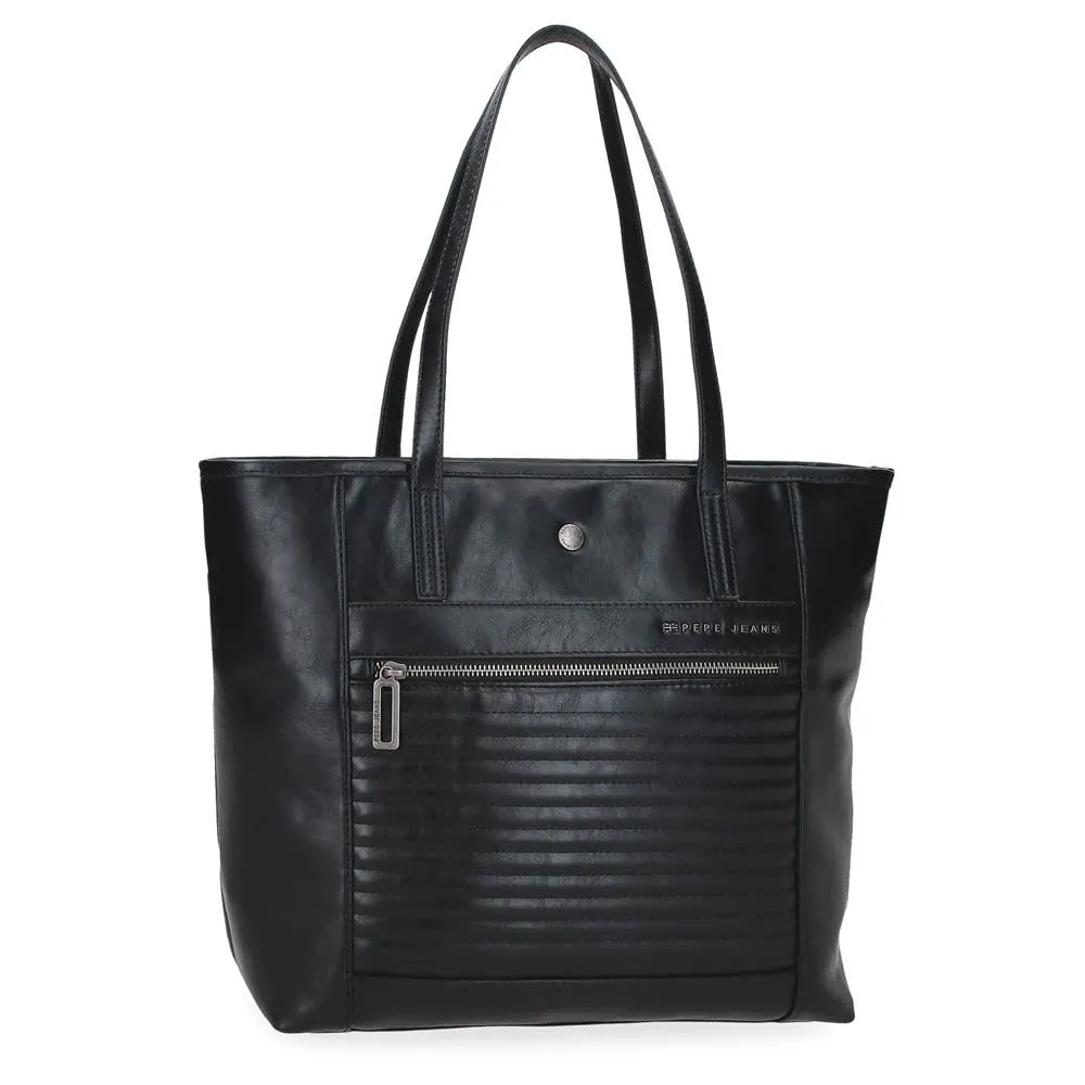 Pepe Jeans Biker Borse Tote Portatile 15,6 Pollici Nero 34X32X14 cm Poliestere con Dettagli in Pelle Sintetica by Joumma Bags, Nero, Taglia unica, Borsa tote