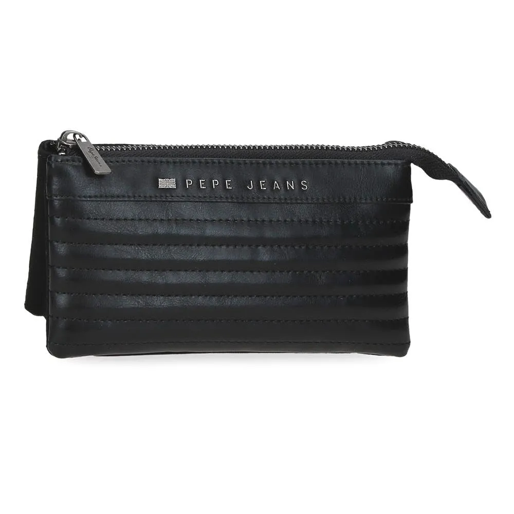 Pepe Jeans Biker, beauty case, tracolla, perfetto per organizzare, vari scomparti. Joumma Bags, Nero, Monedero, Portamonete