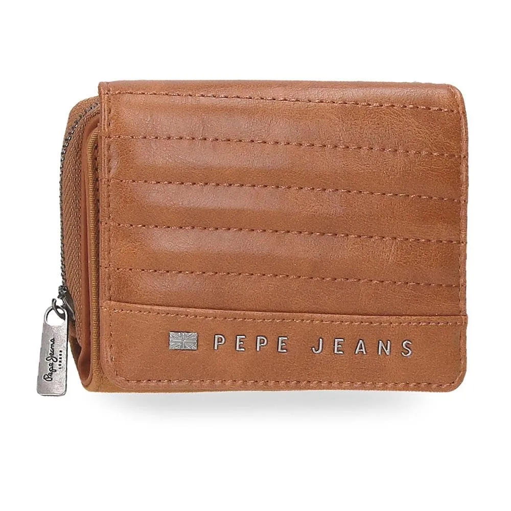 Pepe Jeans Biker Portafoglio con Portafoglio Marrone 10x8x3 cm Poliestere con dettagli in pelle sintetica by Joumma Bags, marrone, Taglia unica, Portafoglio con portafoglio