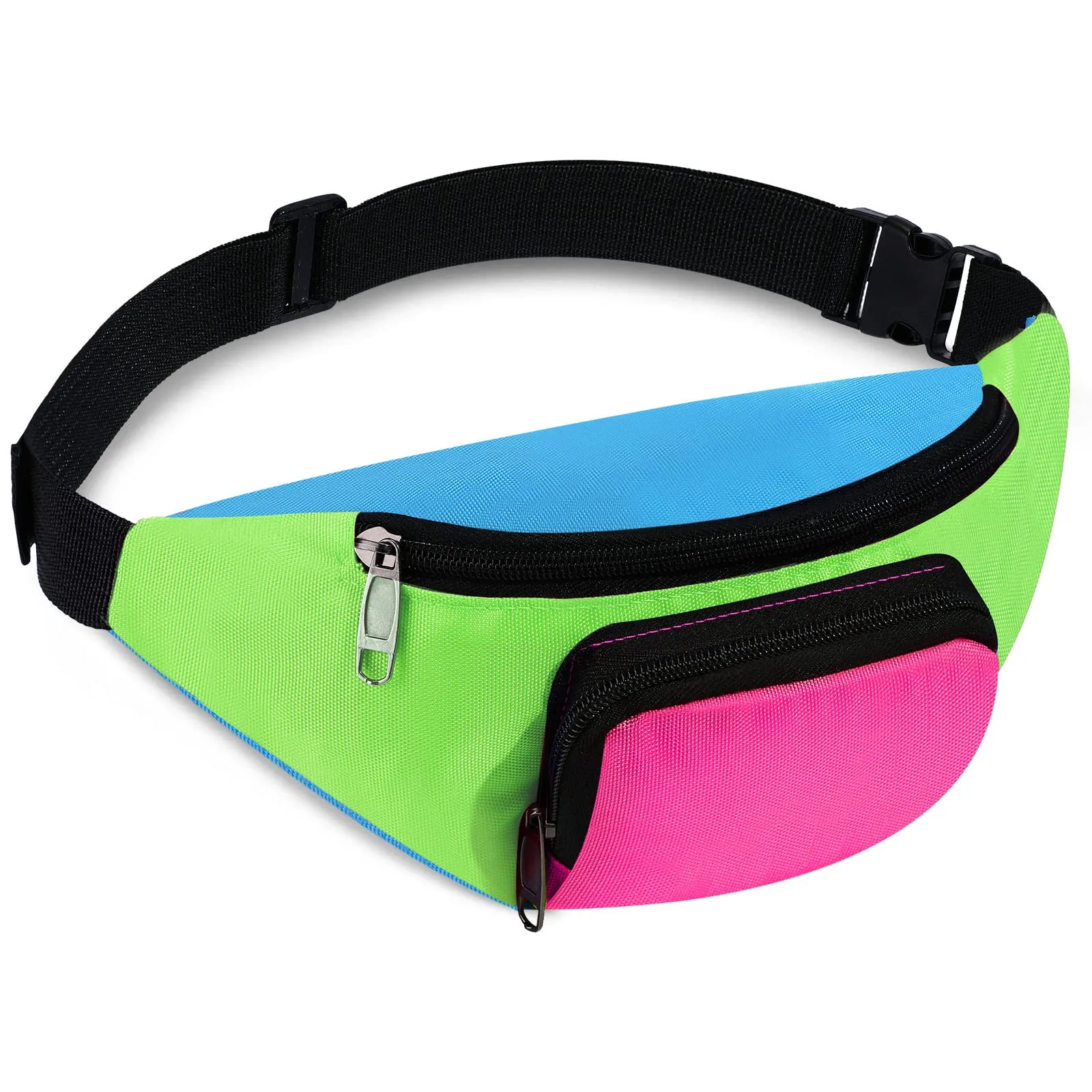 Xuniea Marsupio Al Neon degli Anni '80 a 2 Tasche Regolabile, Fondo Verde