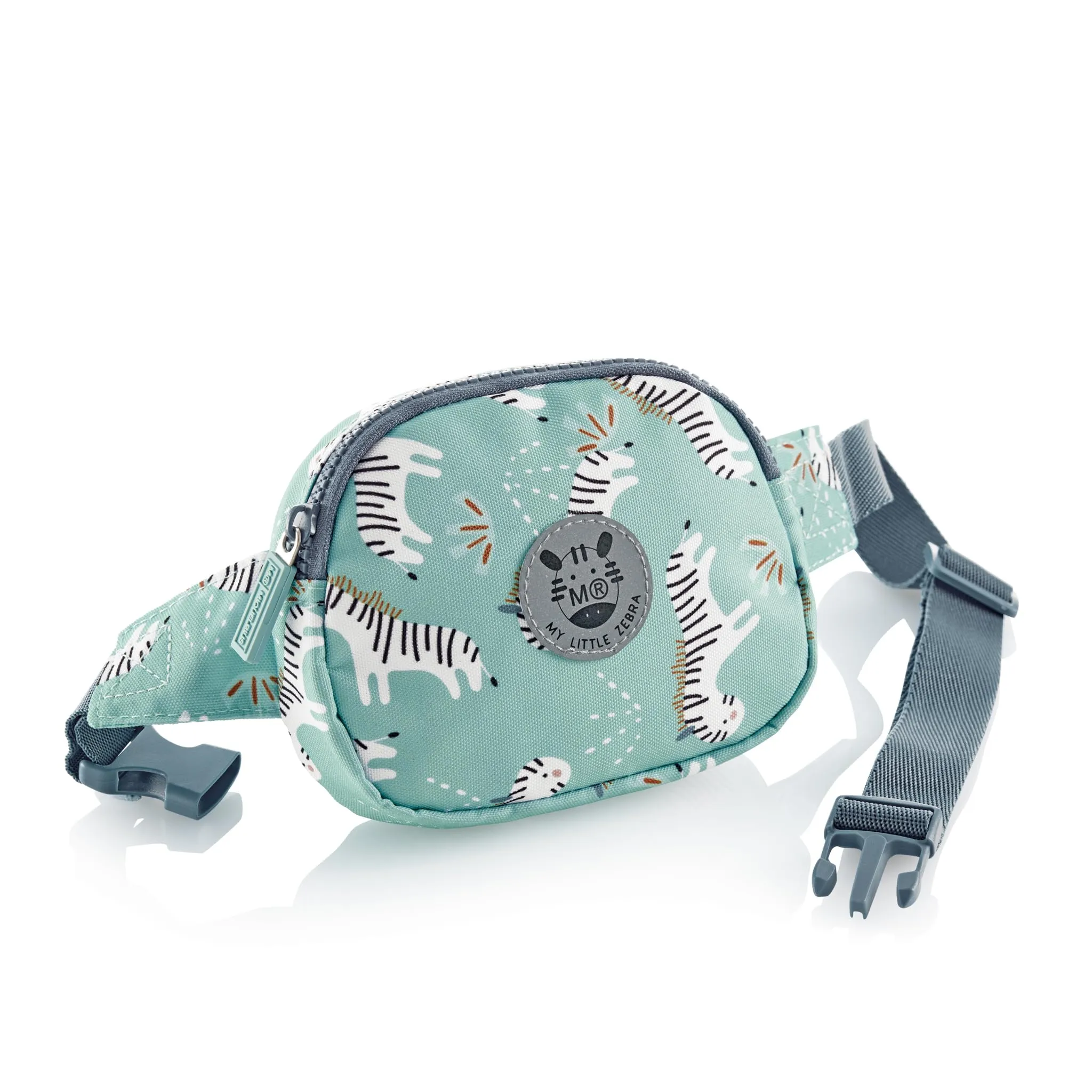 Miquelrius - Marsupio per bambini con uno scomparto, chiusura lampo in plastica resistente, nastro regolabile, chiusura a scatto, marsupio piccolo 150 x 120 x 30 mm, Zebra, blu cielo, 150 x 120 x 30