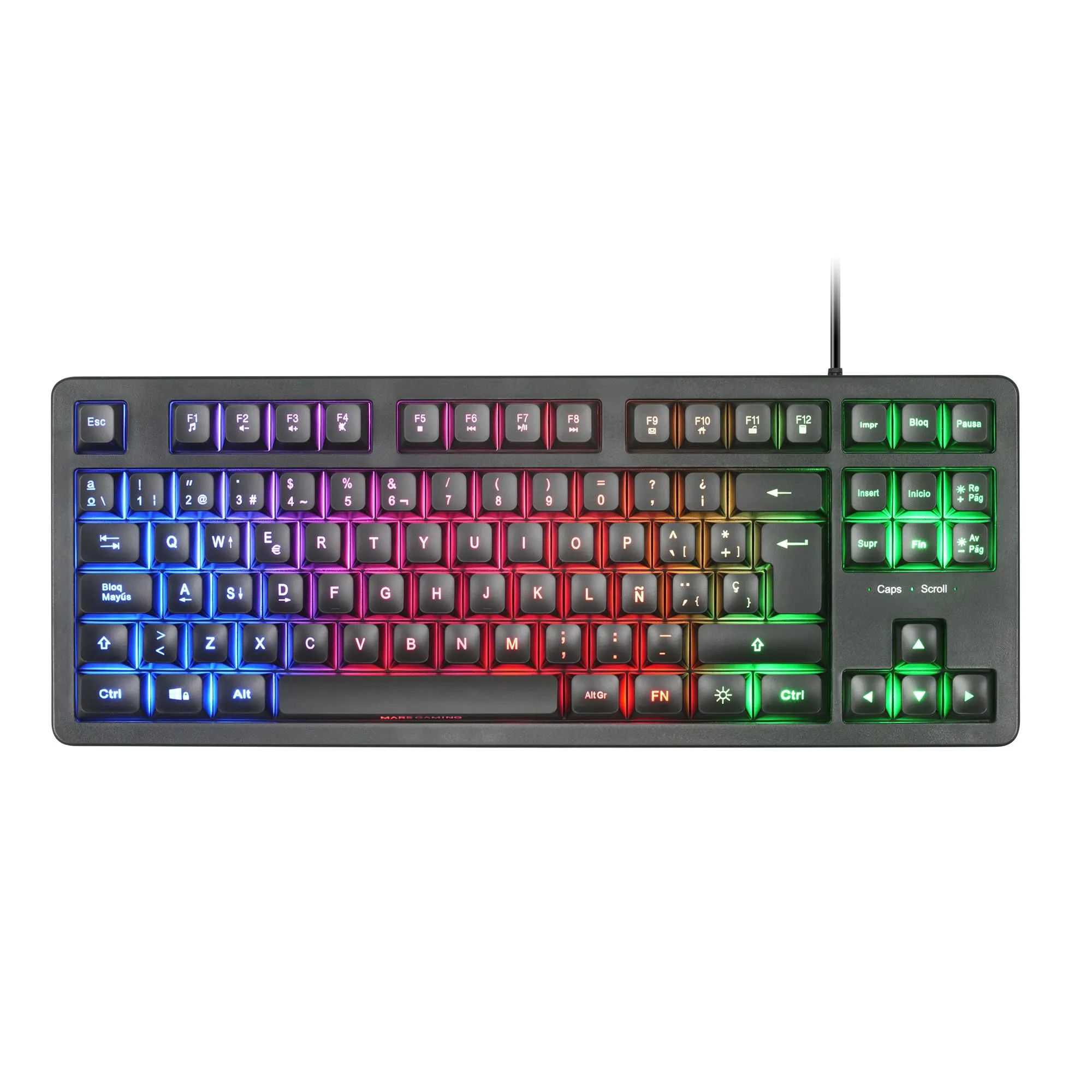 Mars Gaming MK023, Tastiera Gaming TKL, Tecnologia Ibrida H-Mech, Illuminazione FRGB Rainbow, Anti-ghosting, Compatibilità Universale, Nero, Lingua Spagnola