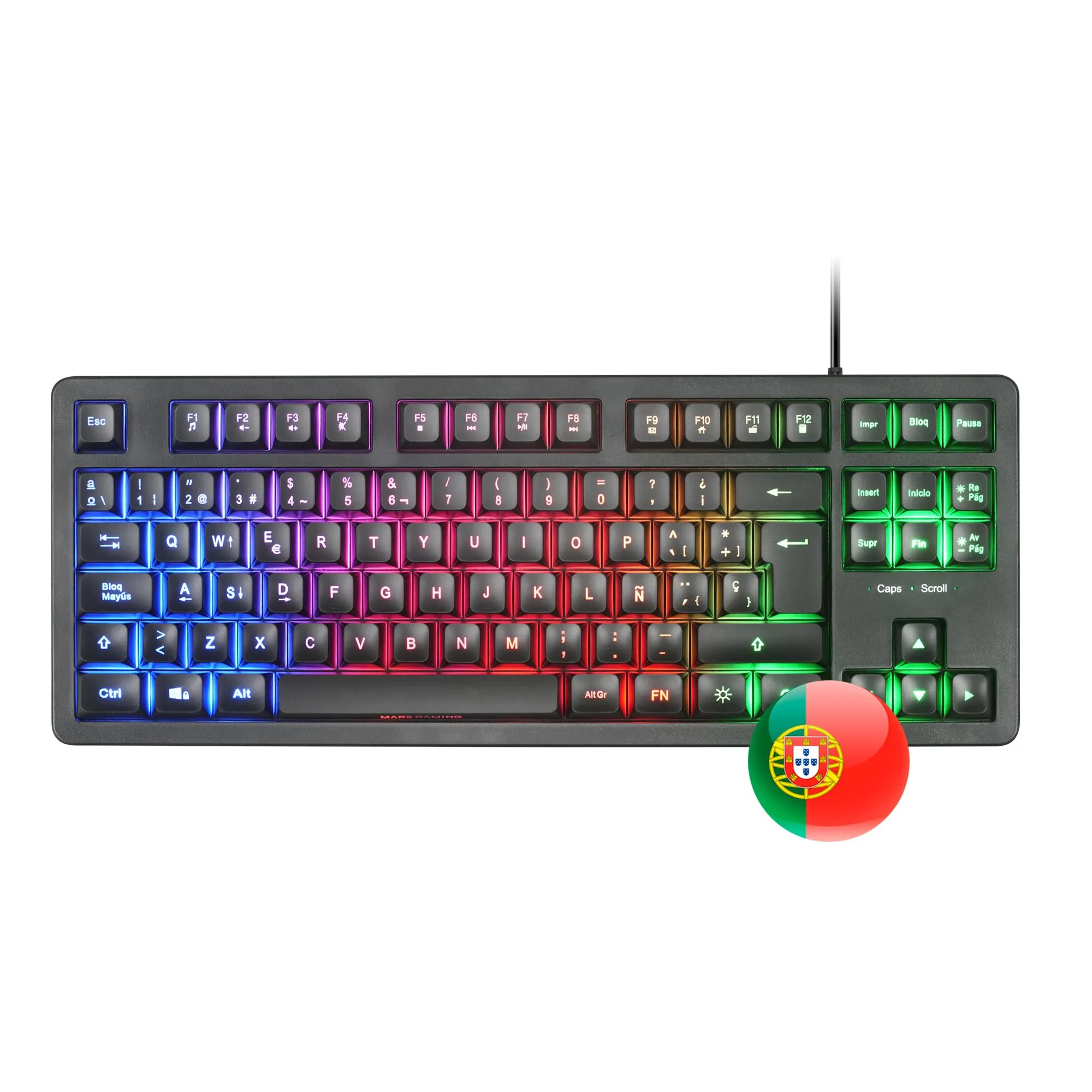 Mars Gaming MK023, Tastiera Gaming TKL, Tecnologia Ibrida H-Mech, Illuminazione FRGB Rainbow, Anti-ghosting, Compatibilità Universale, Nero, Lingua Portoghese
