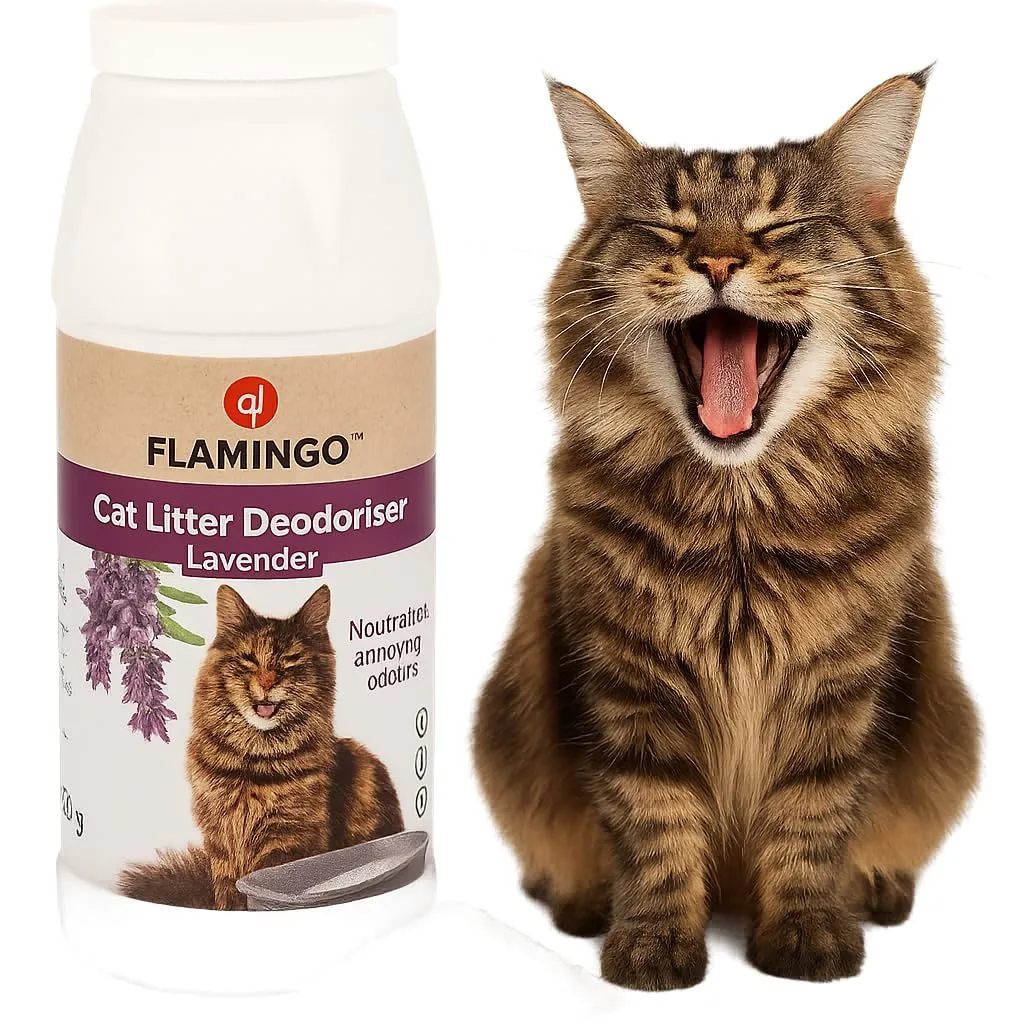 Flamingo Deodorante Lettiera Gatti – con Rilassante Profumo di Lavanda – 750g – elimina Gli odori sgradevoli – assicura Una lettiera igienica e piacevolmente profumata