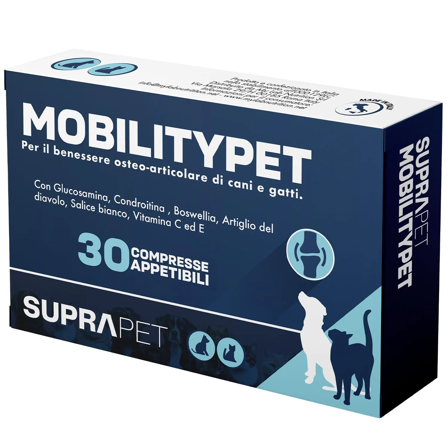Suprapet MobilityPet Cani e Gatti - Supporto per Ossa e Cartilagini - Con Boswelia Glucosammina, Condroitina, MSM, Artiglio, Vitamina C (30 compresse)