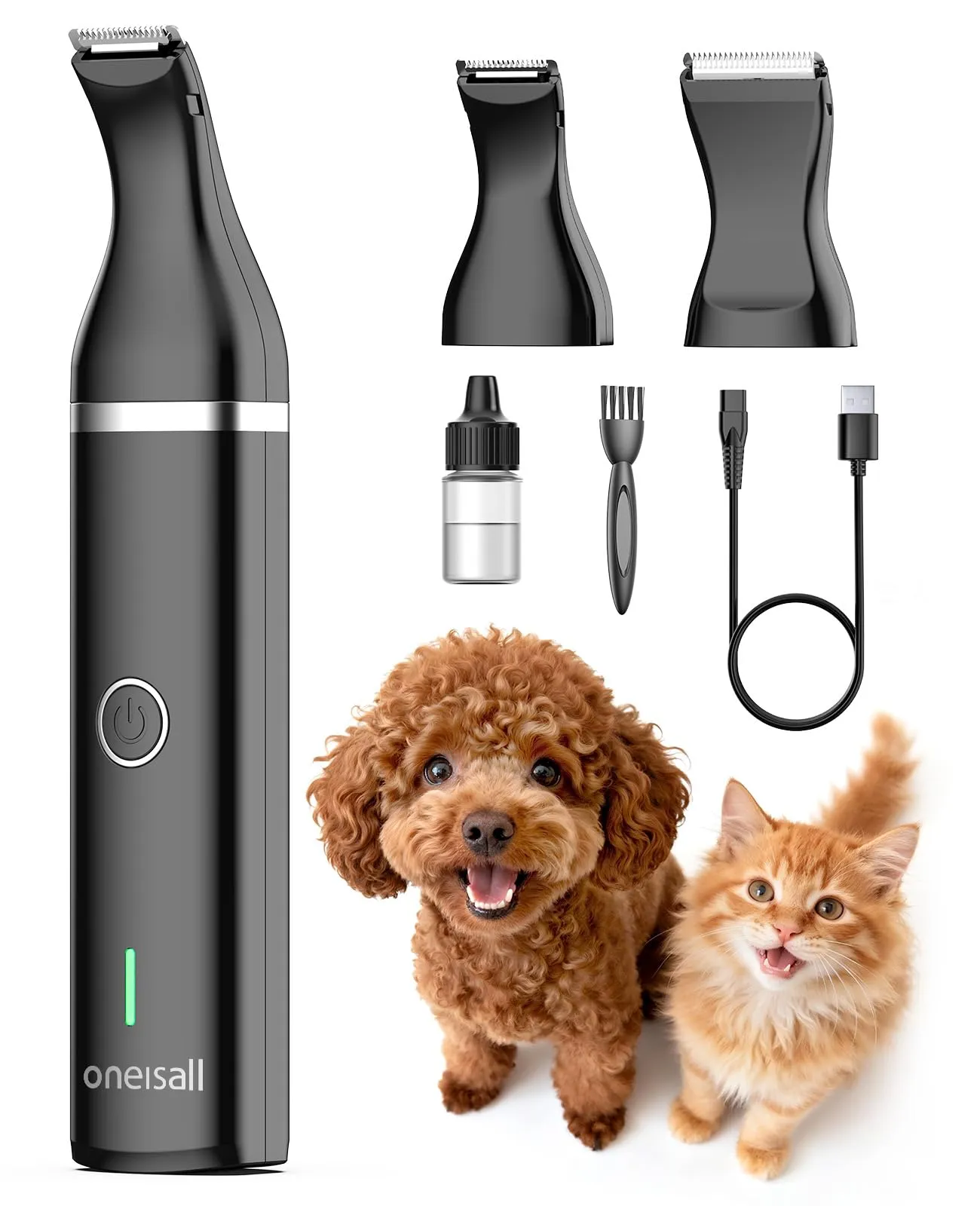 oneisall Tosatrice per cani Tosatrice a basso rumore Tosatrice per cani per gatti zampe, occhi, orecchie, viso, corpo (Nero)