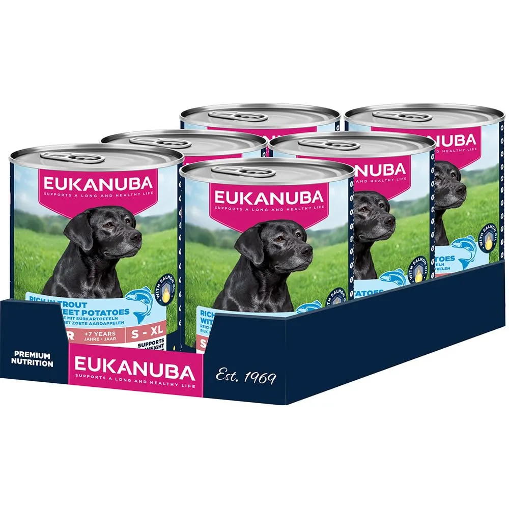 EUKANUBA Cibo umido cani anziani con trota e patate dolci, 6 x 400 g