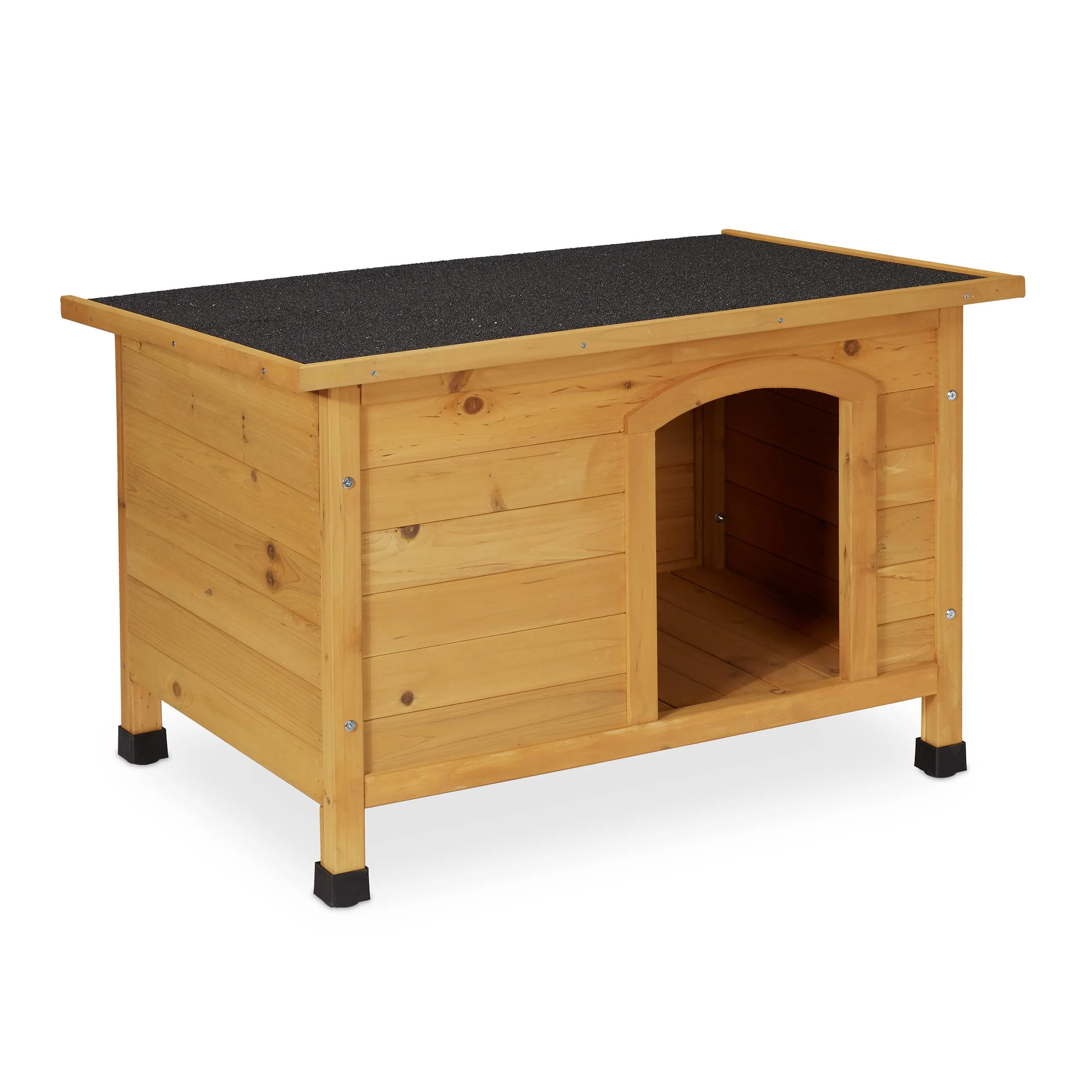 Relaxdays Cuccia per Cani, Casa in Legno, Tetto Asfaltato, Resistente alle Intemperie, HLP: 58x86x58 cm, Naturale Nero