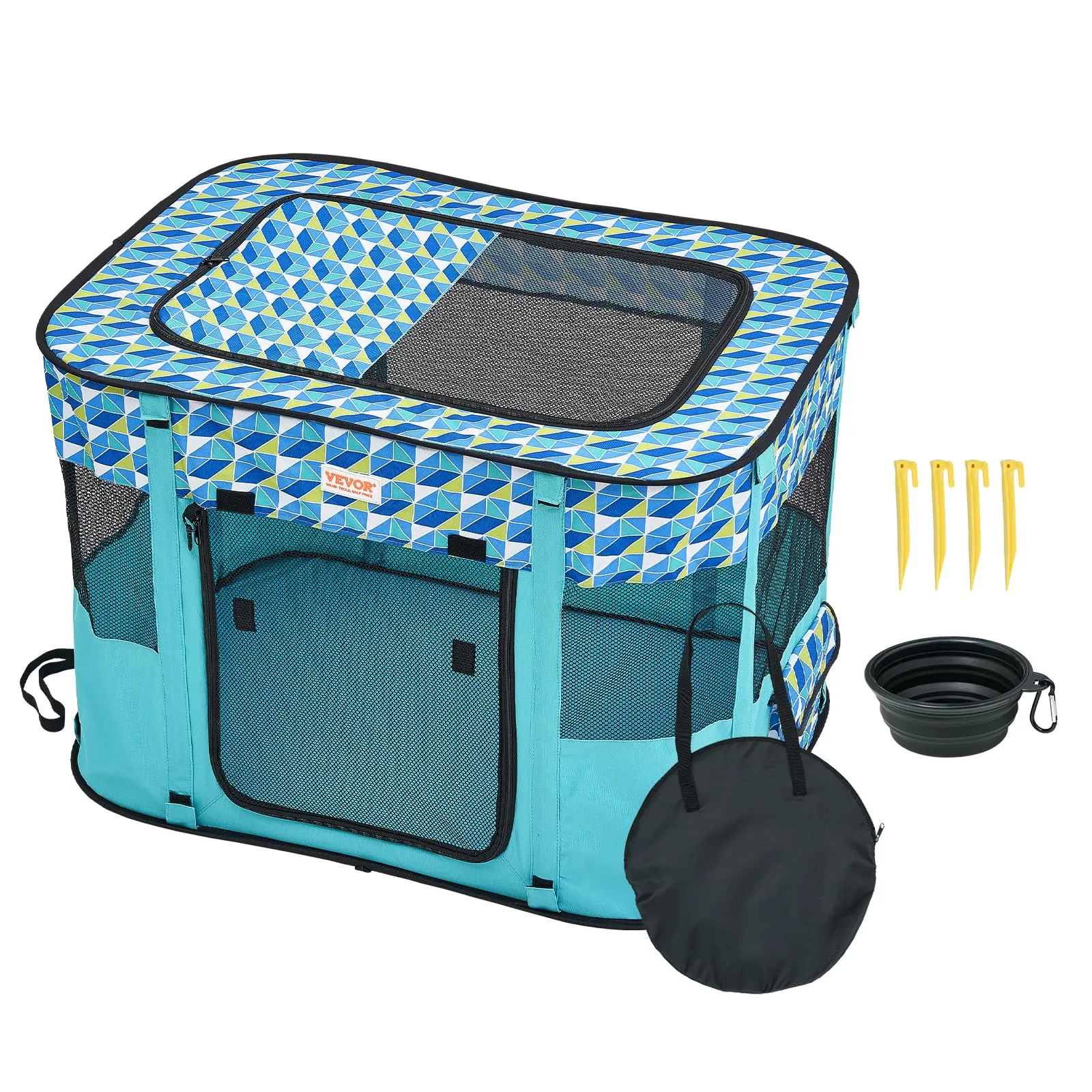 VEVOR Box per Cani Portatile Rettangolare 812x609 mm Box per Cuccioli Gatto Coniglio Pieghevole in Tessuto Oxford 600D, Cerniera Impermeabile Esterno Interno da Campeggio Viaggio Attività all'Aperto