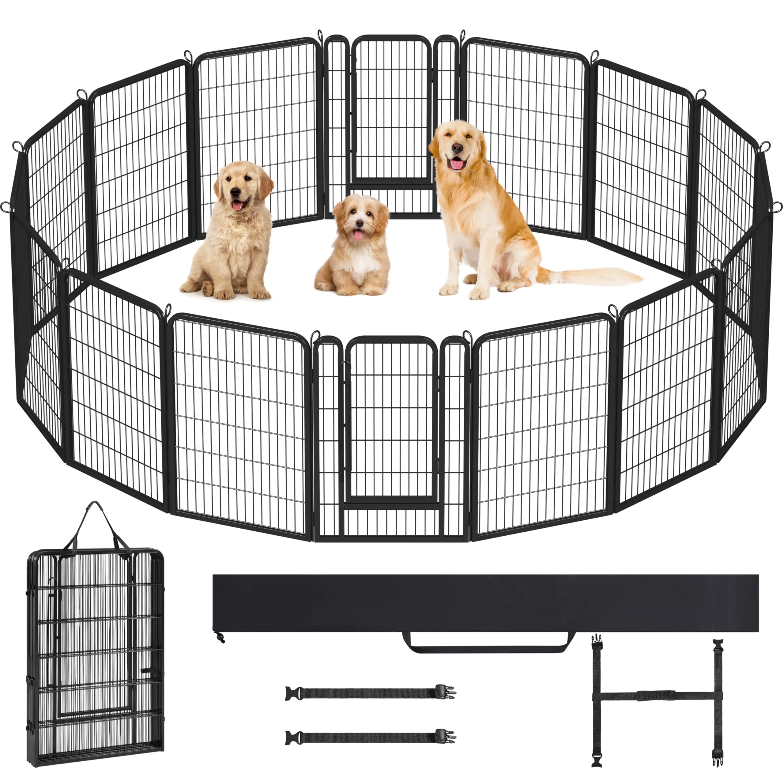 Yaheetech Recinto per Cani 16 Pannelli 68 x 100 cm in Metallo Nero