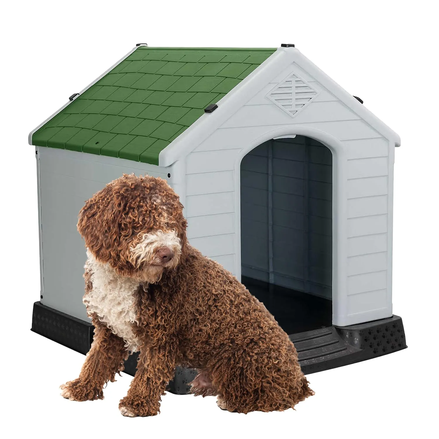 AQPET Cuccia Cani in Plastica L, Pavimento Rialzato, 105x96x98 cm, Verde