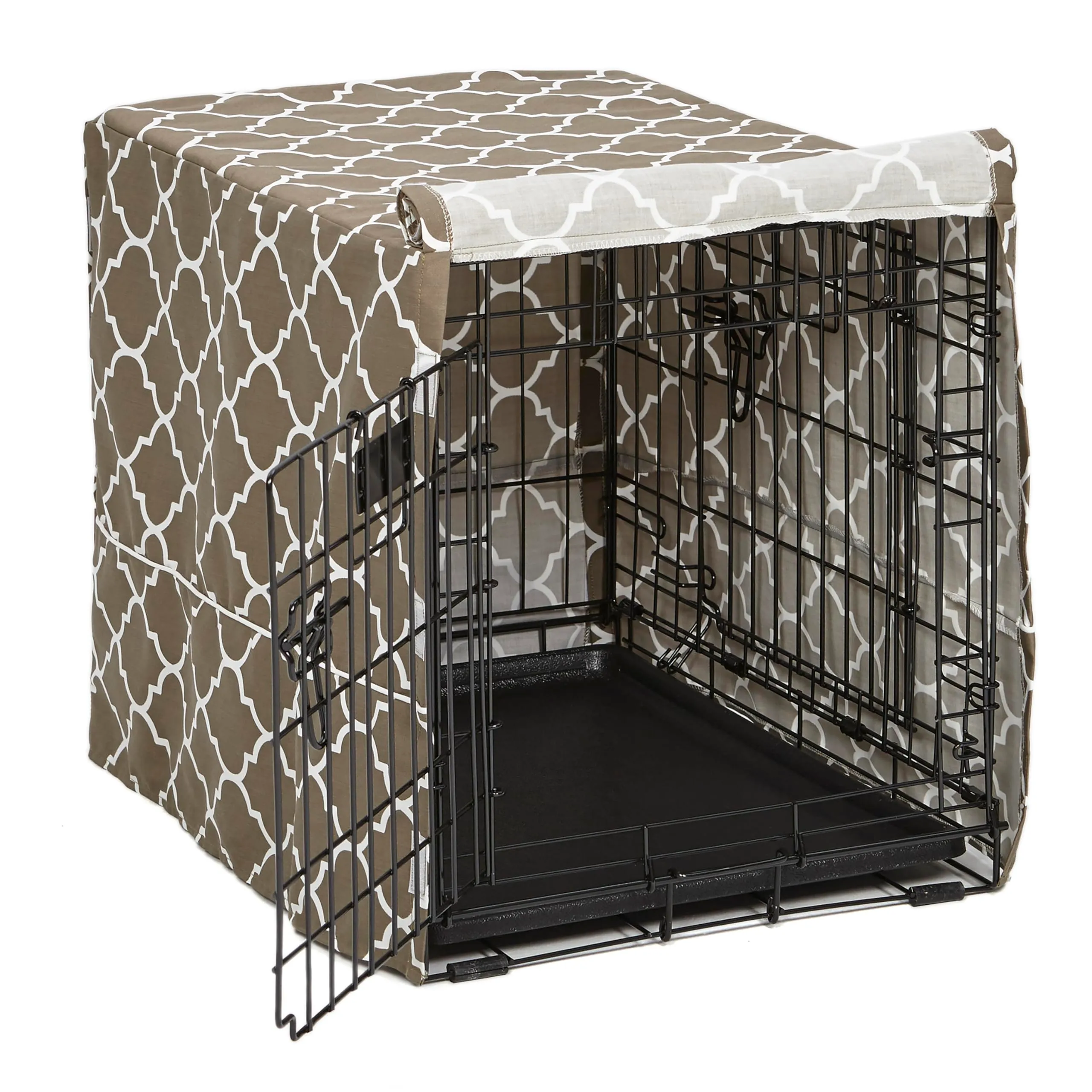MidWest Homes for Pets Copertura per gabbia per cani piccoli, con protezione in teflon, in policotone, adatta alla maggior parte delle gabbie da 61 cm, stampa marrone, lavabile, riduce l'abbaiare