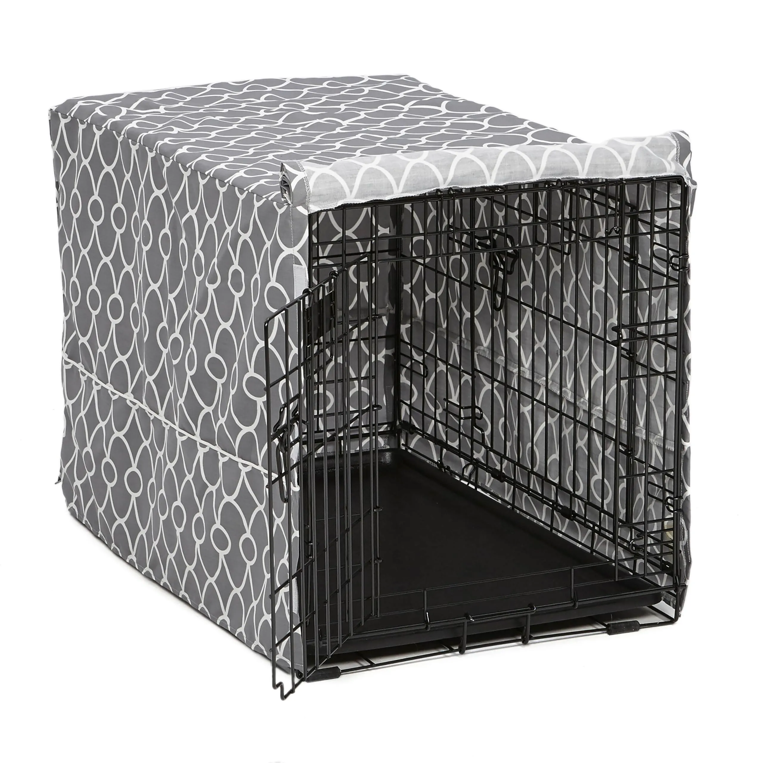 MidWest Homes for Pets Copertura per gabbie per cani medi, con protezione in Teflon, in policotone, adatta alla maggior parte delle gabbie da 76 cm, stampa grigia, lavabile, riduce l'abbaiare