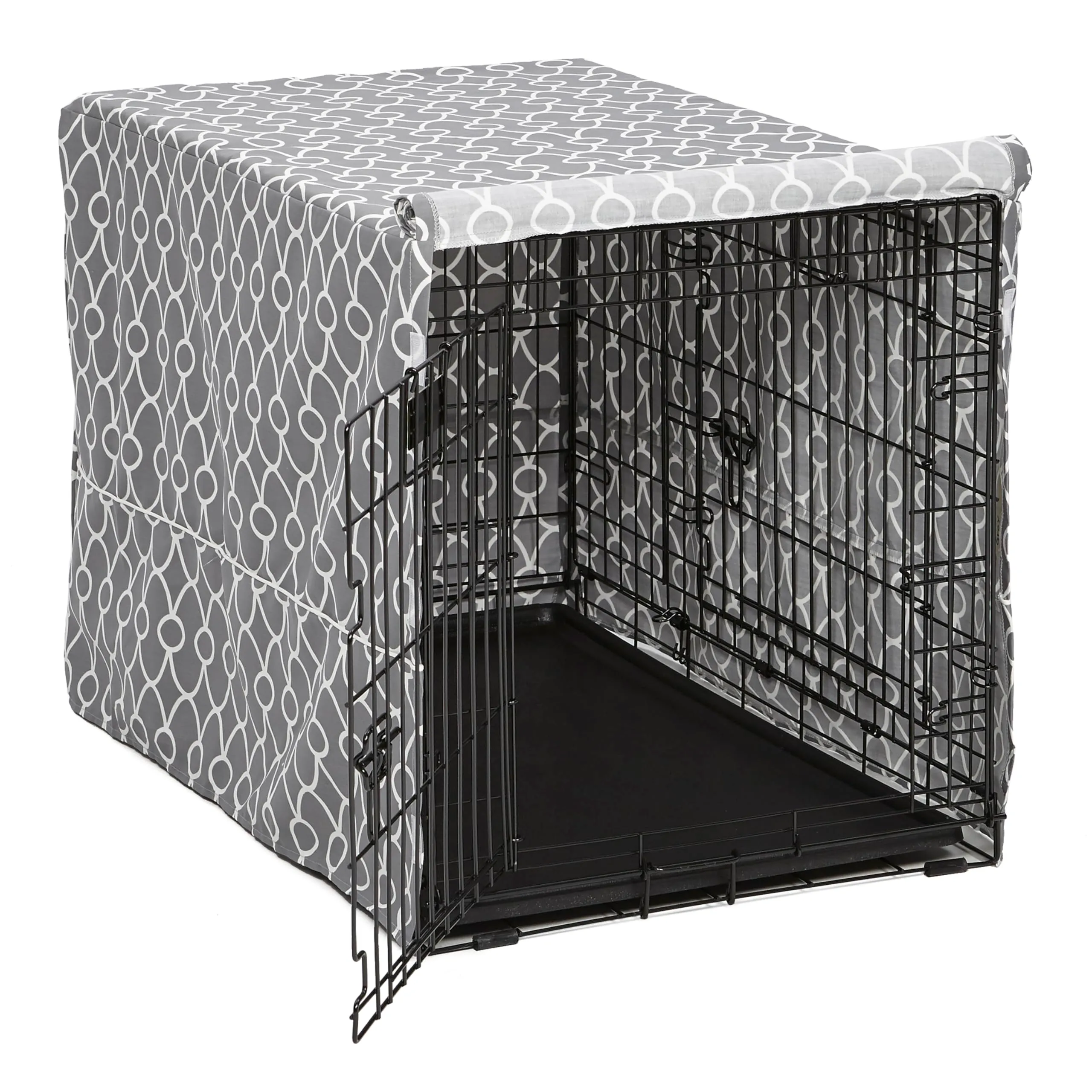 MidWest Homes for Pets Copertura per gabbie per cani, con protezione in Teflon, in policotone, adatta alla maggior parte delle gabbie da 91 cm, stampa grigia, lavabile, riduce l'abbaiare