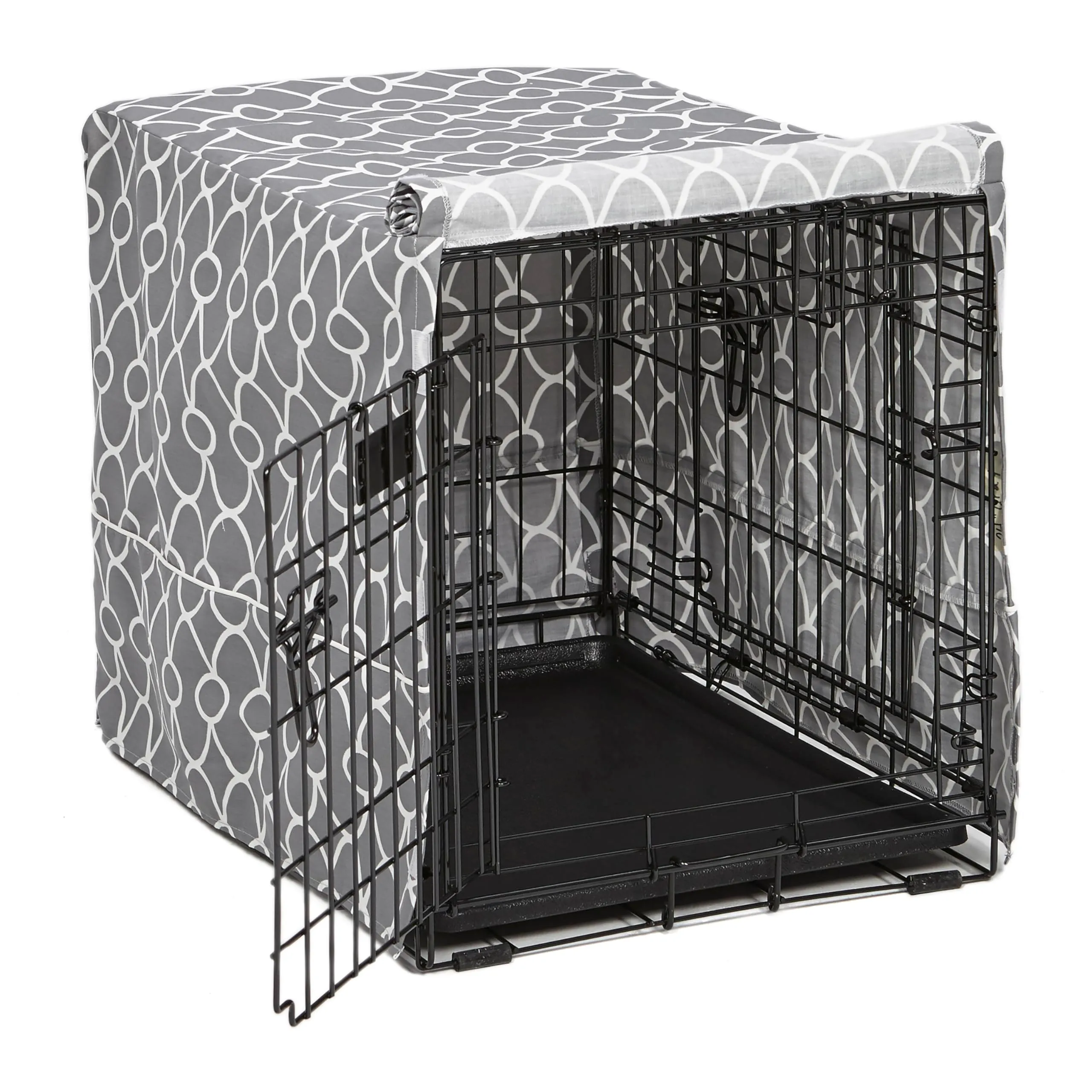 MidWest Homes for Pets Copertura per gabbia per cani piccoli, con protezione in teflon, in policotone, adatta alla maggior parte delle gabbie da 61 cm, stampa grigia, lavabile, riduce l'abbaiare
