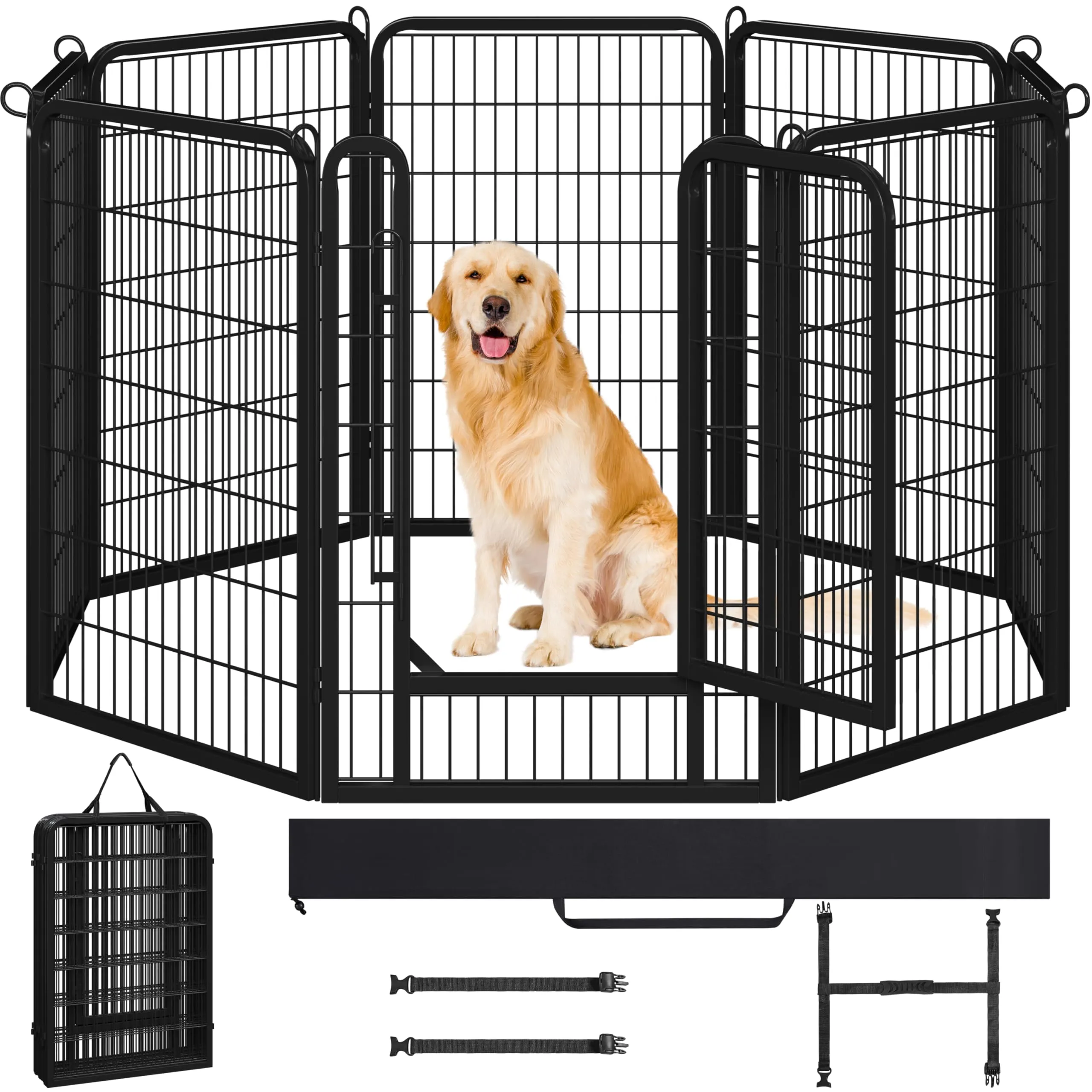 Yaheetech Recinto per Cani 8 Pannelli 65 x 80 cm in Metallo Nero