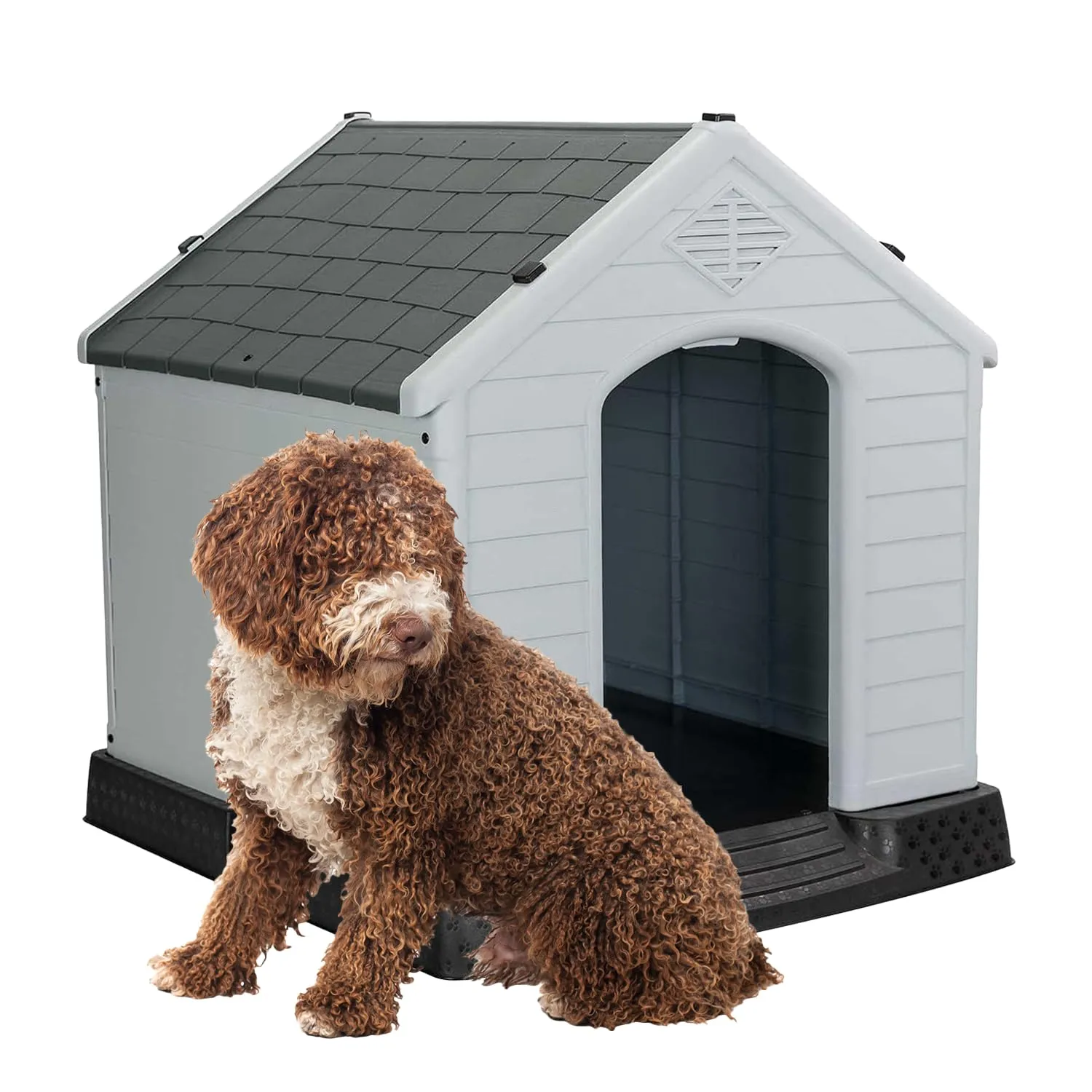 AQPET Cuccia Cani in Plastica L, Pavimento Rialzato, 105x96x98 cm, Grigio