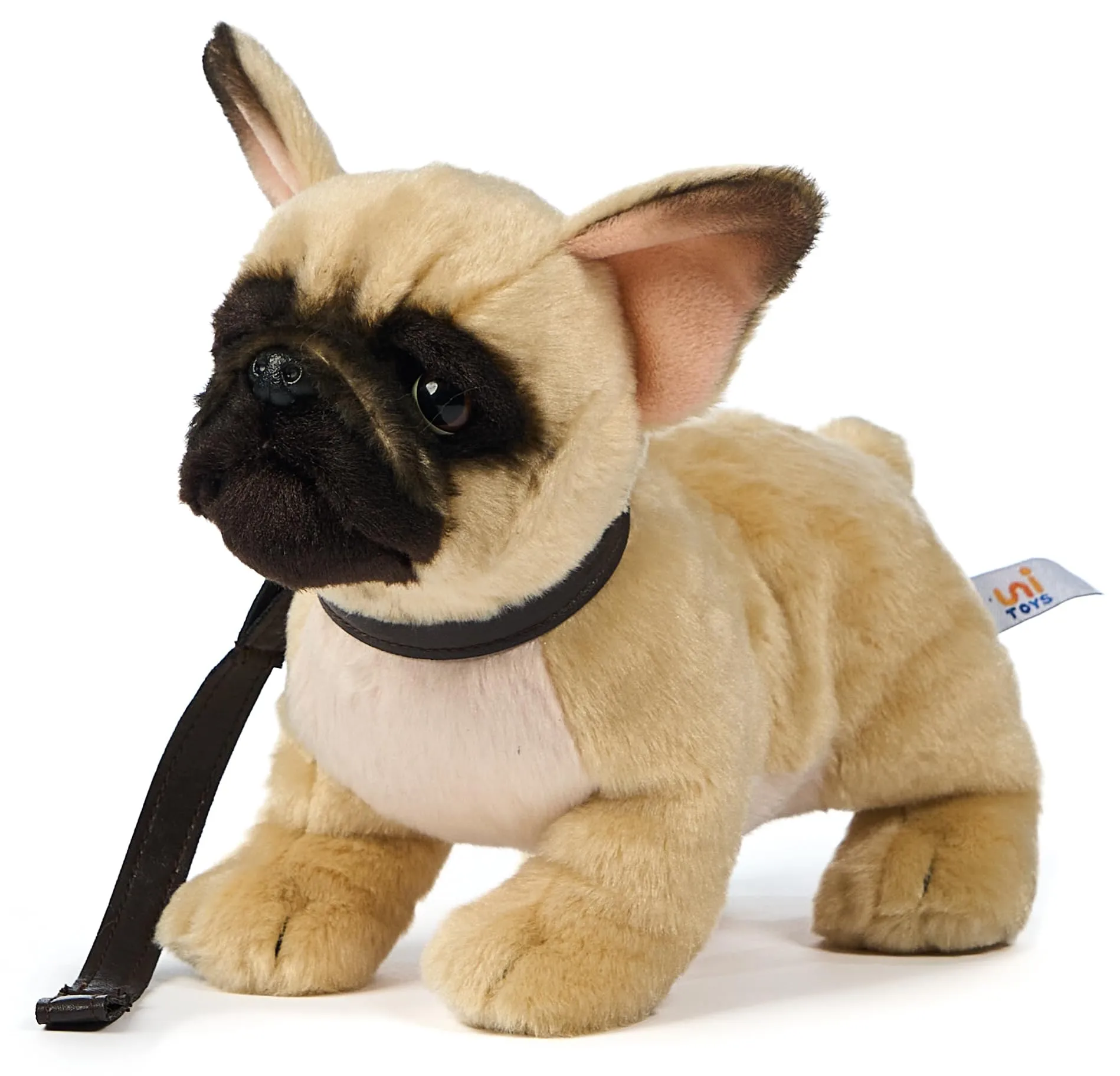 Uni-Toys - Bulldog francese (beige) – con guinzaglio – 26 cm (lunghezza) – cane di peluche – peluche