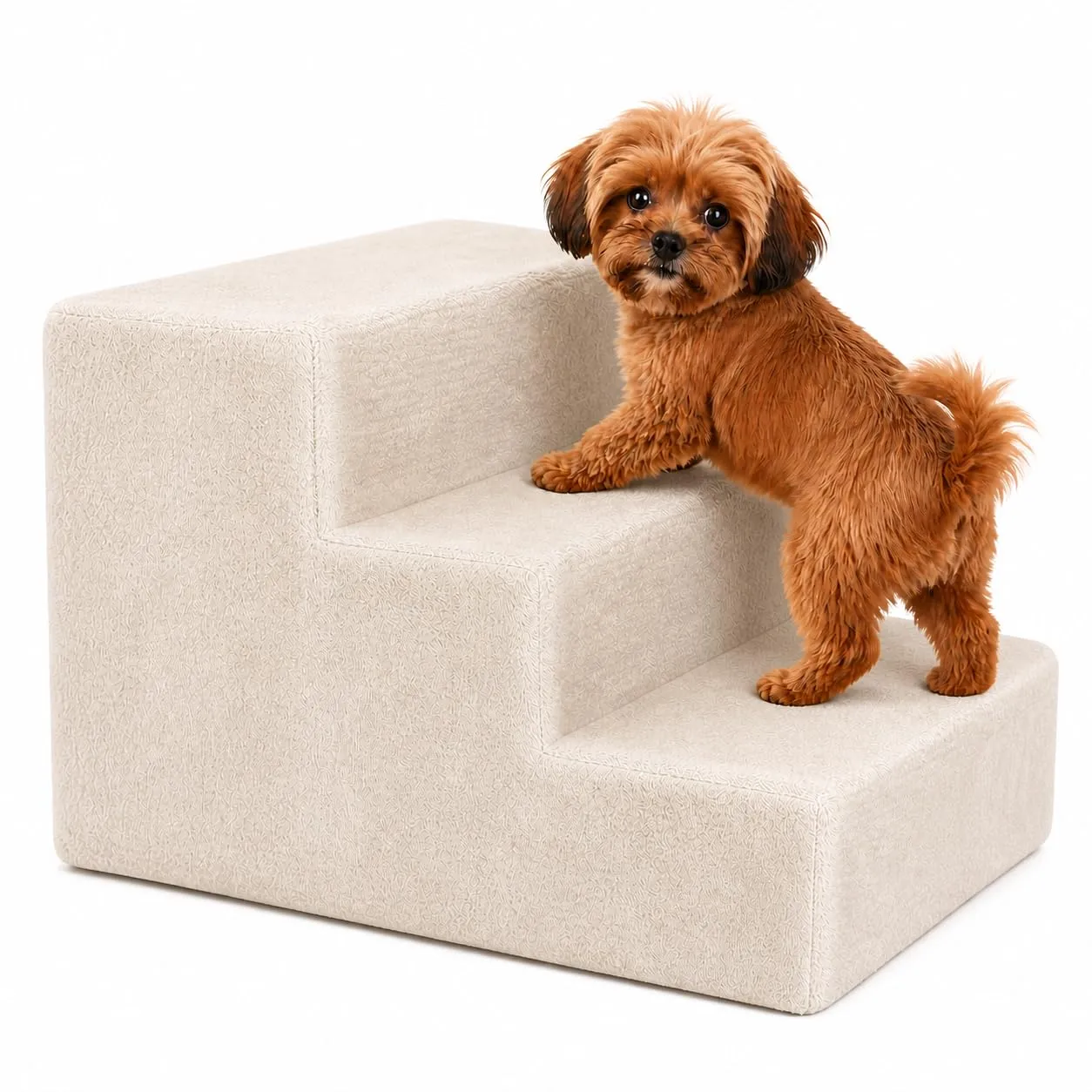lionto Scala per Animali con Fodera Peluche, 3 Gradini, fino 50 kg, Beige