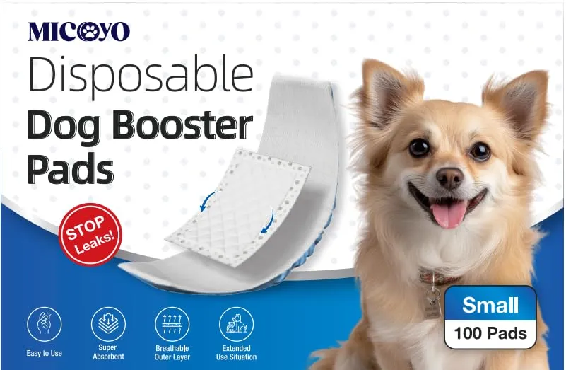 MICOOYO Pannolini monouso per cani – Cuscinetti per cani maschi e femminili, super assorbenti, adatti per la maggior parte dei pannolini per cani (S-100)