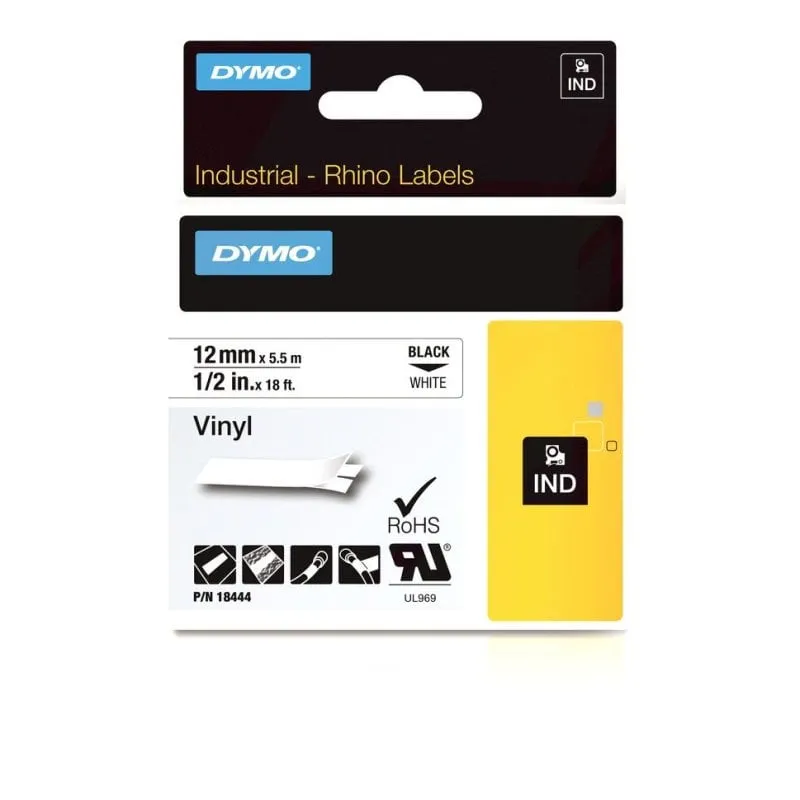 Nastro per Stampanti Etichette DYMO Vinile IND 12mm x 5,5m Nero su Bianco