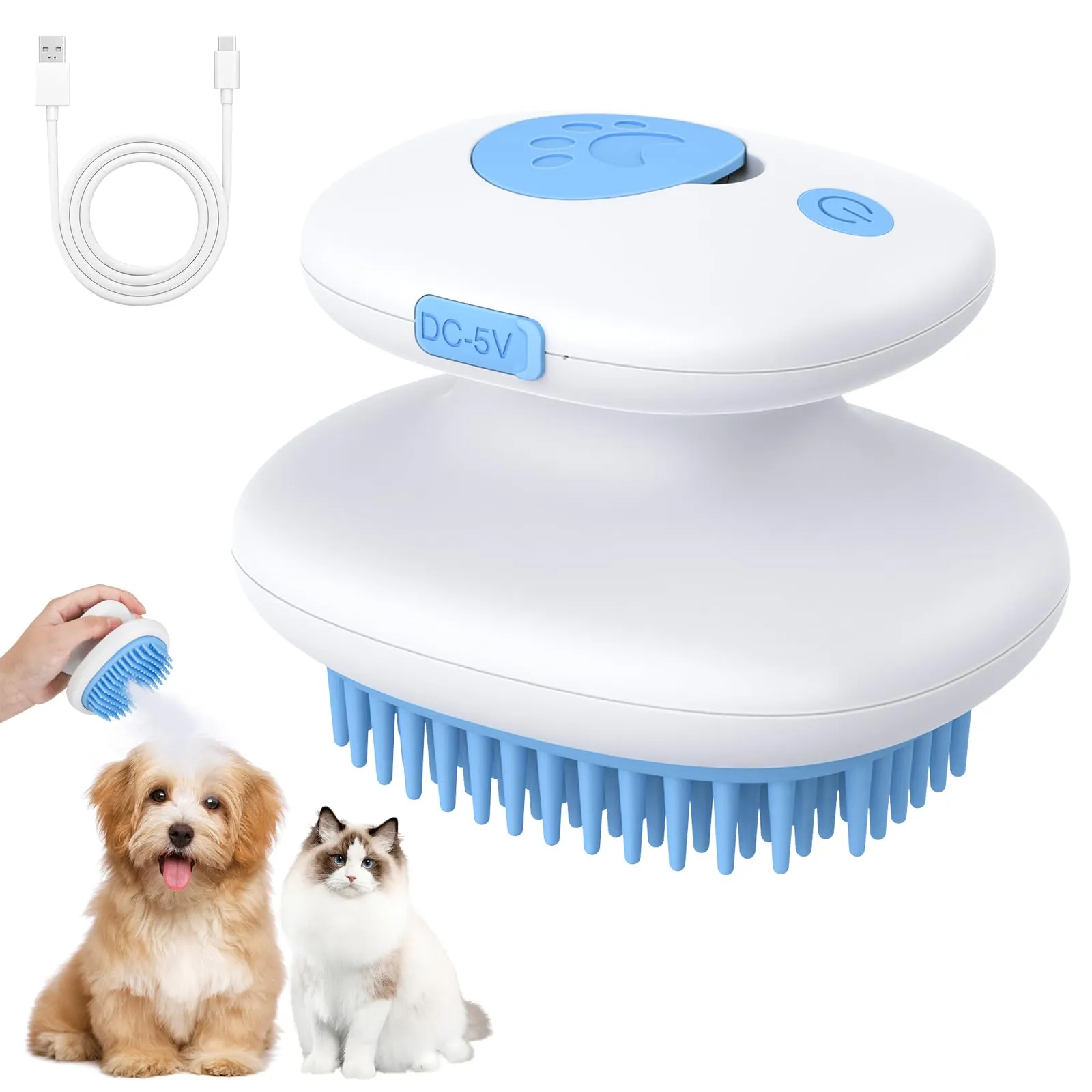 Spazzola a vapore per gatti 3 in 1 (Massaggio, Spruzzatura e rimozione dei capelli) in silicone ricaricabile, pettine spray per animali domestici