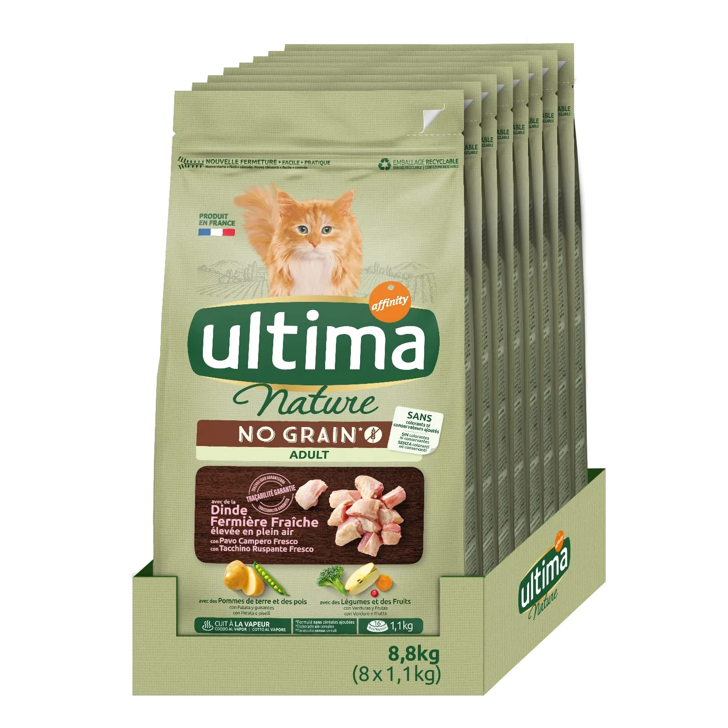 Ultima Nature No Grain Cibo per Gati senza Grano con Tacchino: Confezione da 8 x 1.1 kg - Totale: 8.8 kg