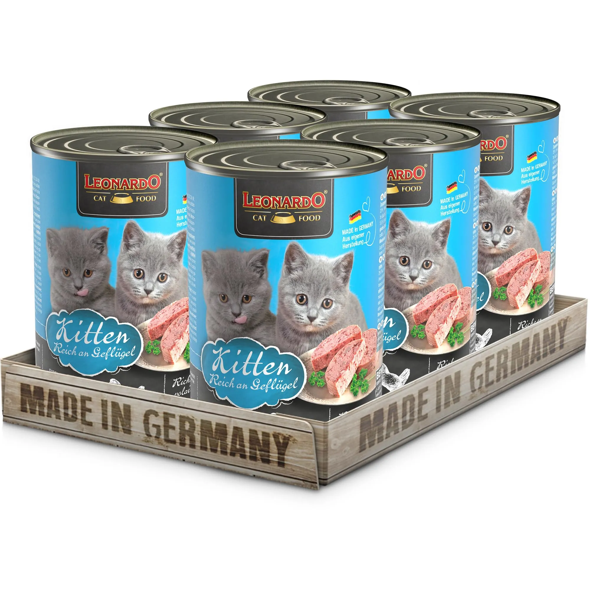 Leonardo Cibo umido [6x400g Kitten] | Cibo umido senza cereali per gatti | Alimento completo umido in lattina