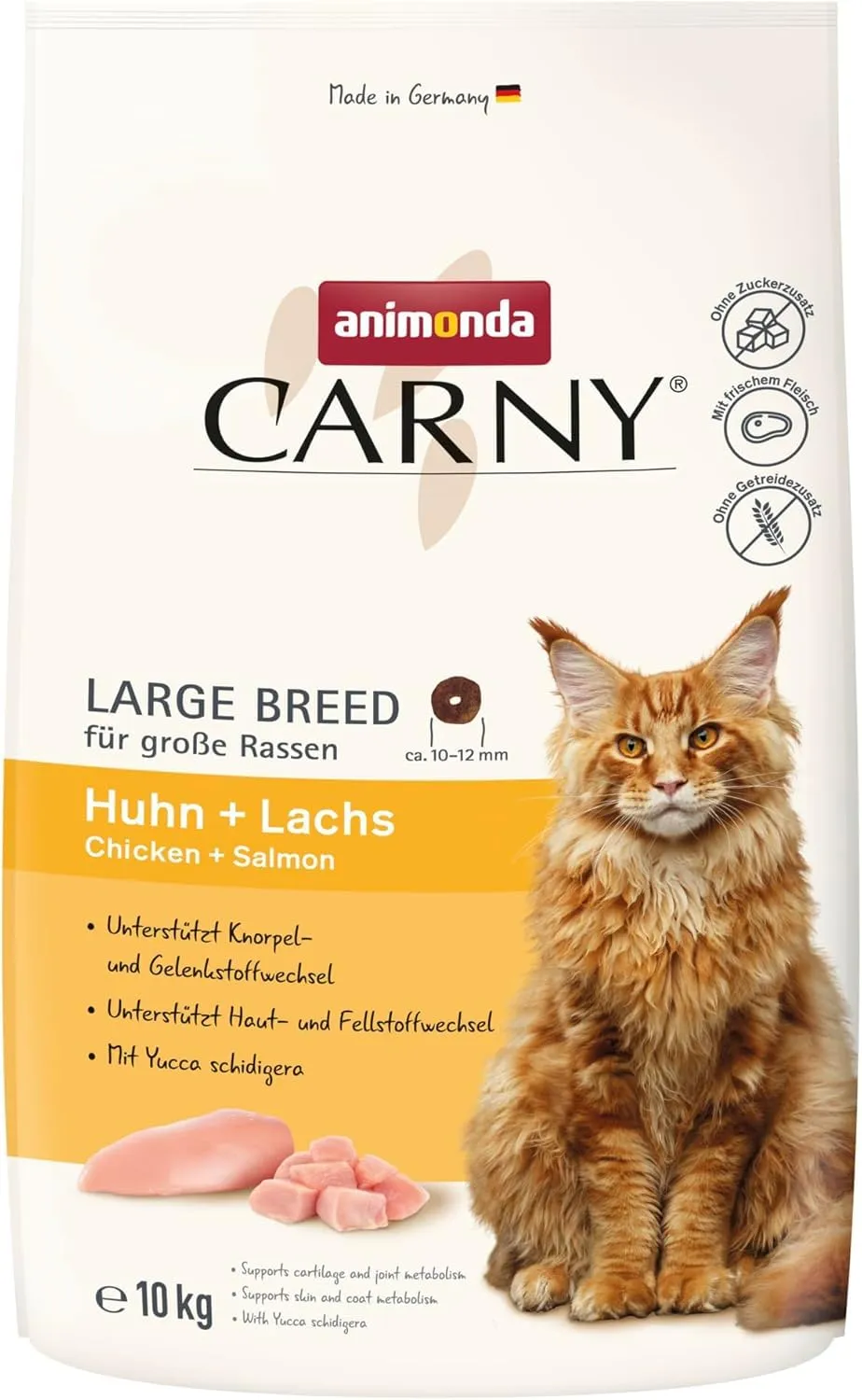 animonda Carny cibo secco per gatti Pollo + Salmone (1 x 10kg), cibo secco per grandi razze di gatti senza zucchero e cereali, grandi crocchette con molto pollo e pesce