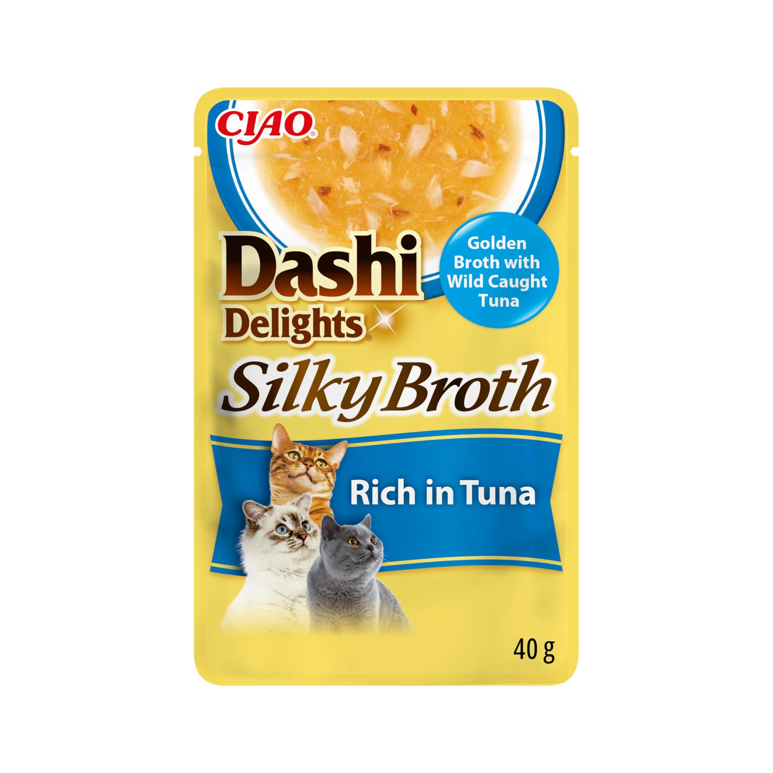 INABA Dashi Delights Silky Broth, Brodo per Gatti al Tonno, Cibo Umido Ricco di Proteine, Ingredienti Naturali, Snack Umido per Gatti, Zuppa, 1 Confezione da 40 g