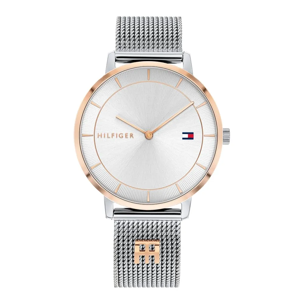 Tommy Hilfiger Orologio Analogico al Quarzo da Donna con Cinturino in Maglia Metallica in Acciaio Inossidabile Argentato - 1782288