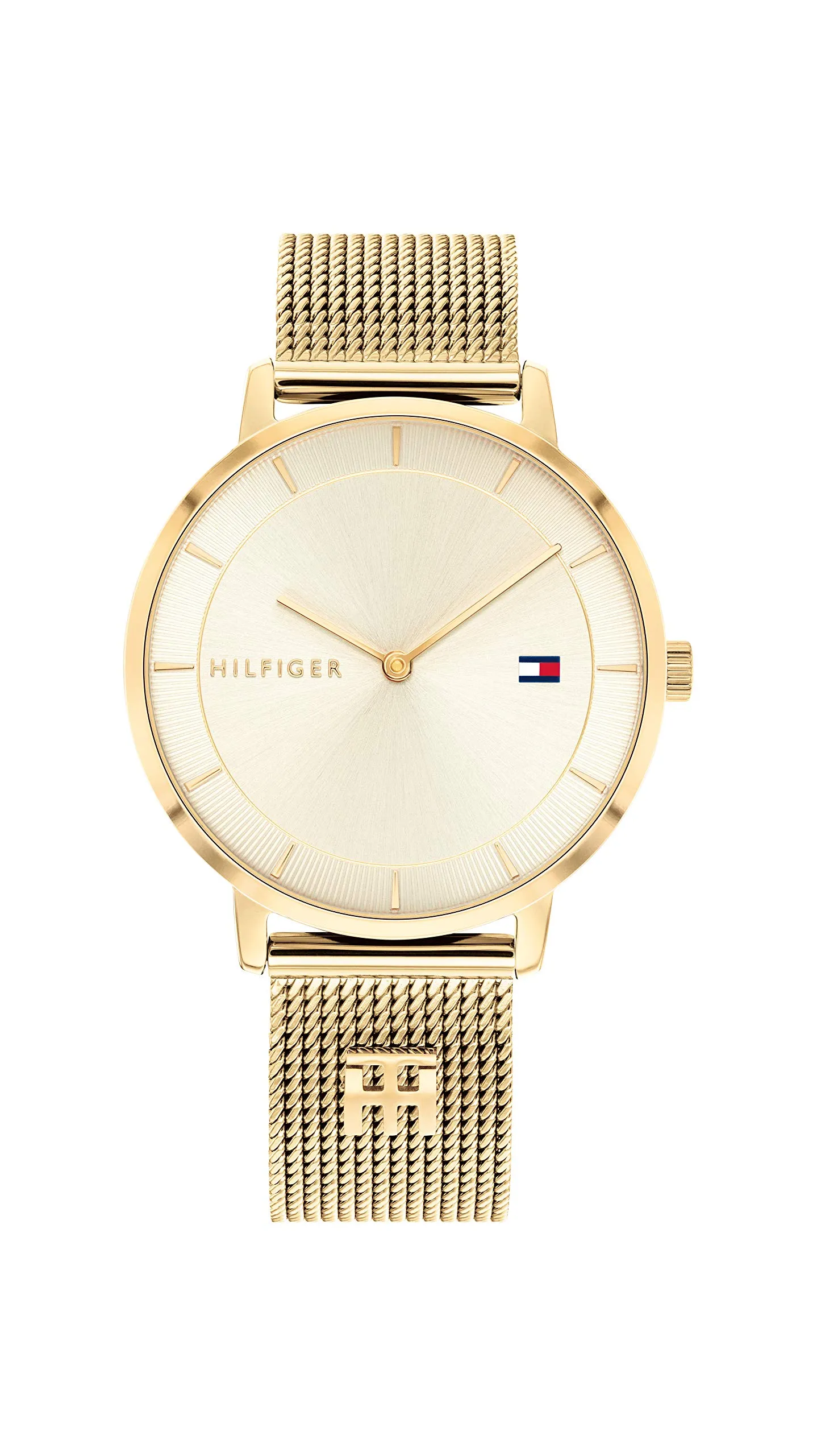 Tommy Hilfiger Orologio Analogico al Quarzo da Donna con Cinturino in Maglia Metallica in Acciaio Inossidabile di Colore Dorato - 1782286