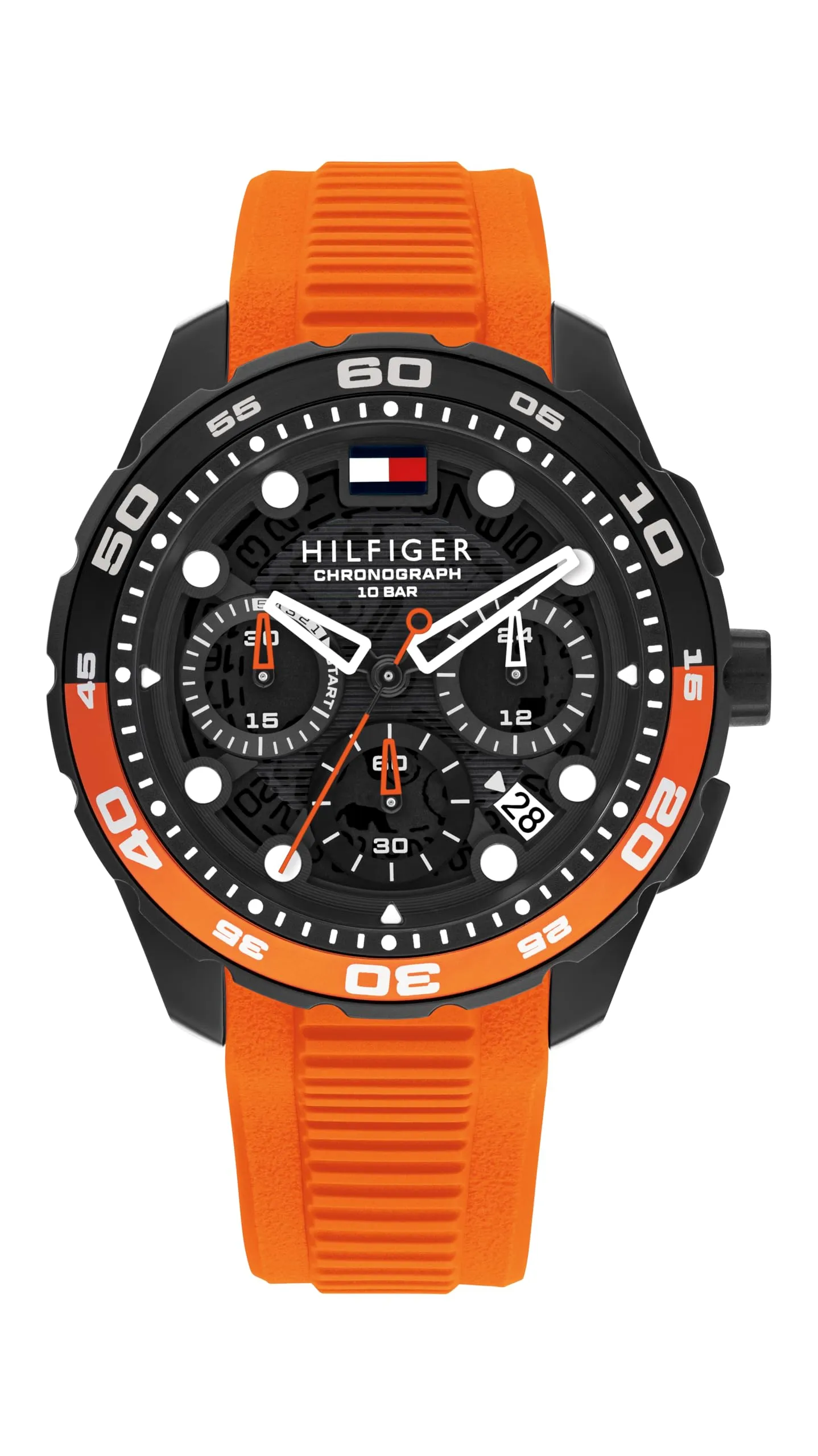 Tommy Hilfiger Orologio Cronografo al Quarzo con Calendario da Uomo con Cinturino in Silicone Arancione - 1792234, Orange