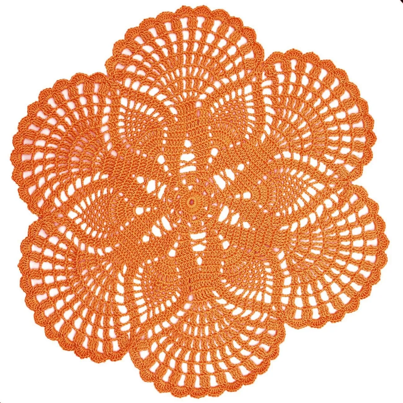 BOMHCS Centrino in pizzo fatto a mano all'uncinetto, rotondo, da 39,4 cm a 44,5 cm, con 6 petali e fiori, sottobicchieri, vintage, per vasi, tazze (1, arancione)