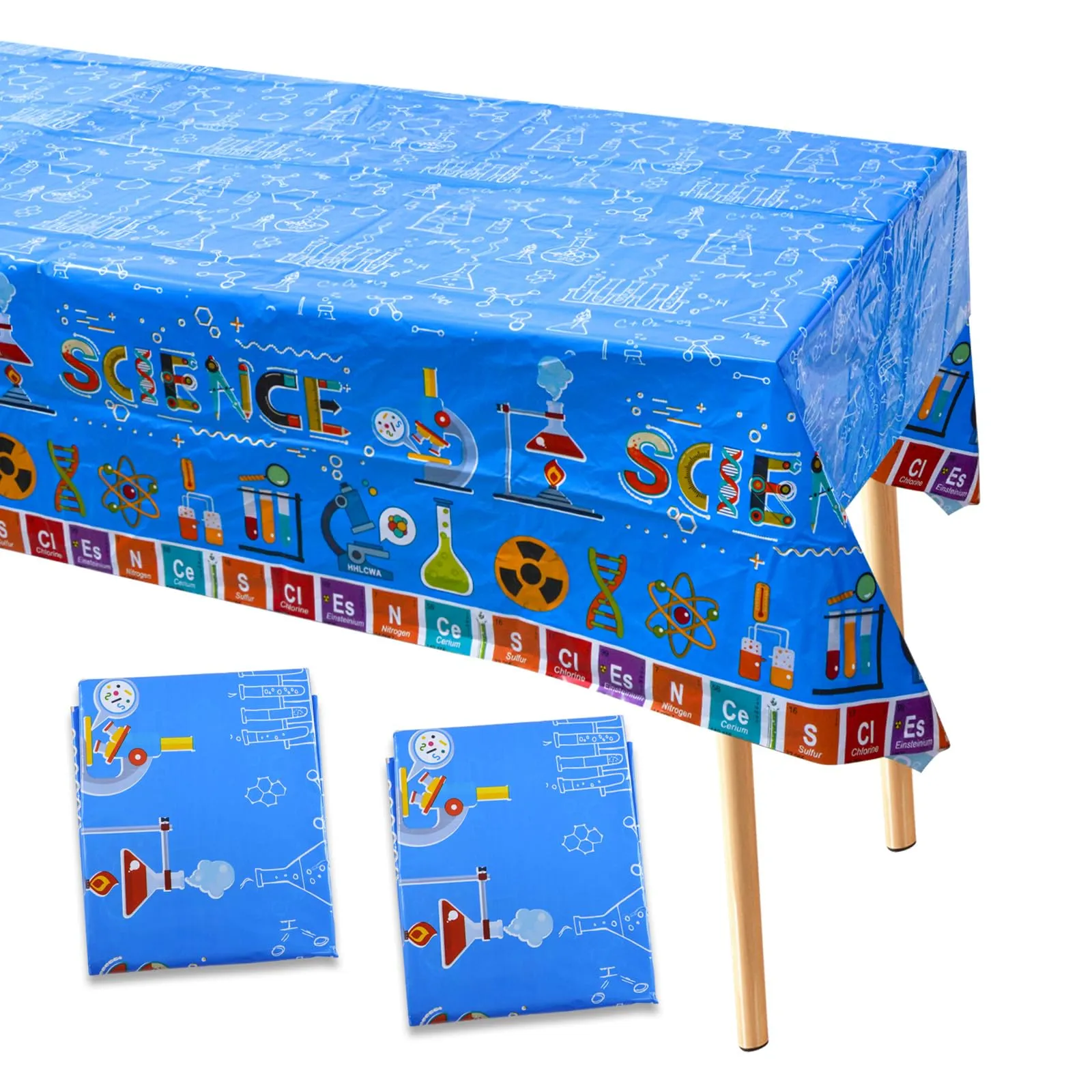 2 tovaglie a tema scientifico con motivo chimico e laboratorio, adatte per feste di compleanno scientifiche, eventi scolastici, decorazioni per feste di scienziato (blu)