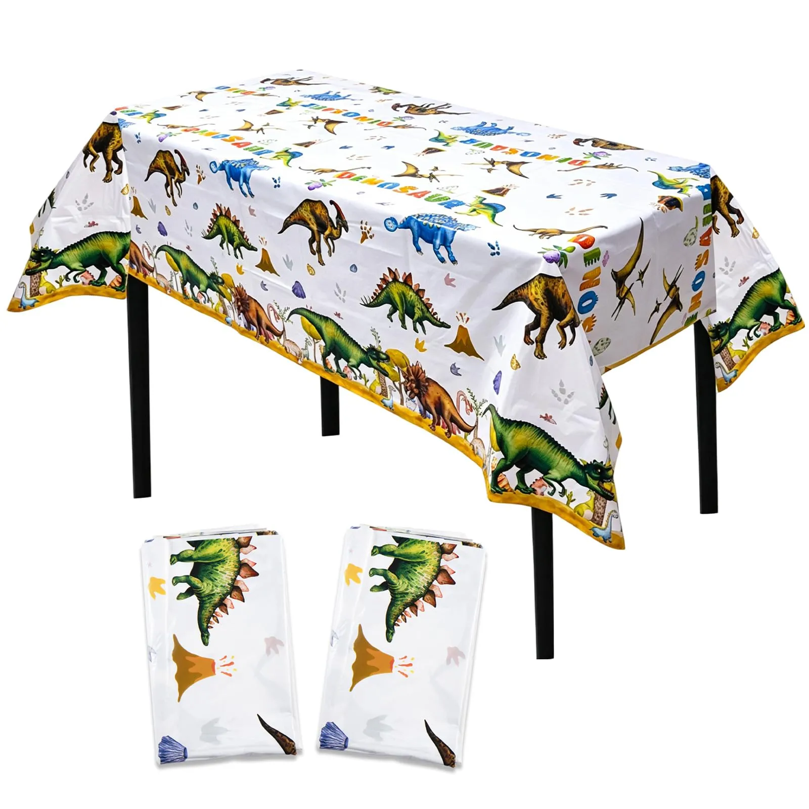 Set di 2 tovaglie di dinosauro, 86,6 pollici x 51,2 pollici, impermeabile, dinosauro, festa di compleanno, tema giurassico, decorazione per feste selvatiche (La giungla)