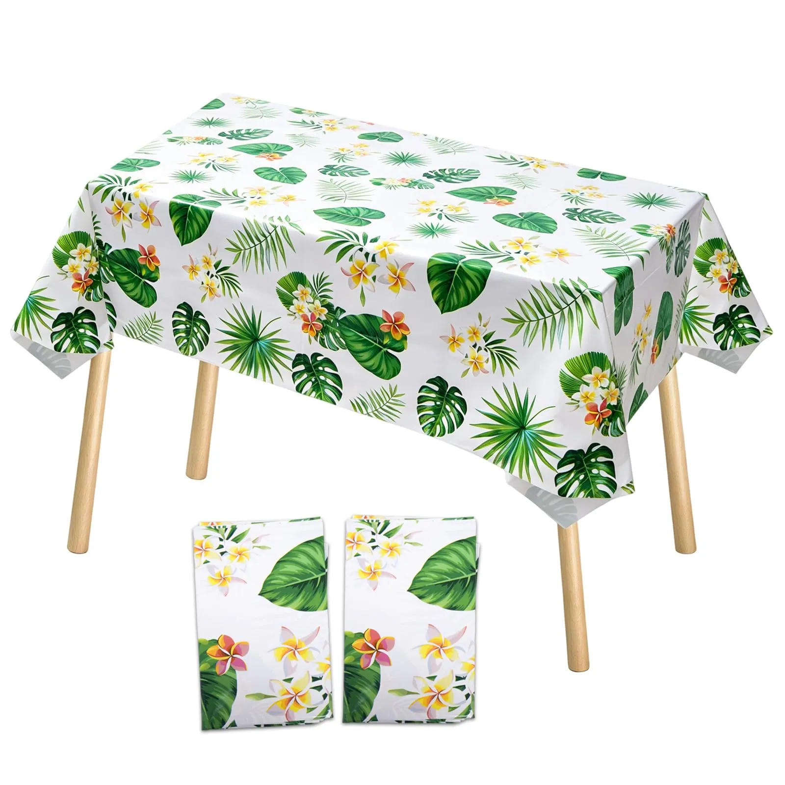 MIANRUII 2 tovaglie con foglie di palma tropicali, 220 x 130 cm, impermeabili, stile hawaiano, per piscina estiva, cortile tropicale, decorazione per feste, con foglie di giungla e fiori (foglie verdi