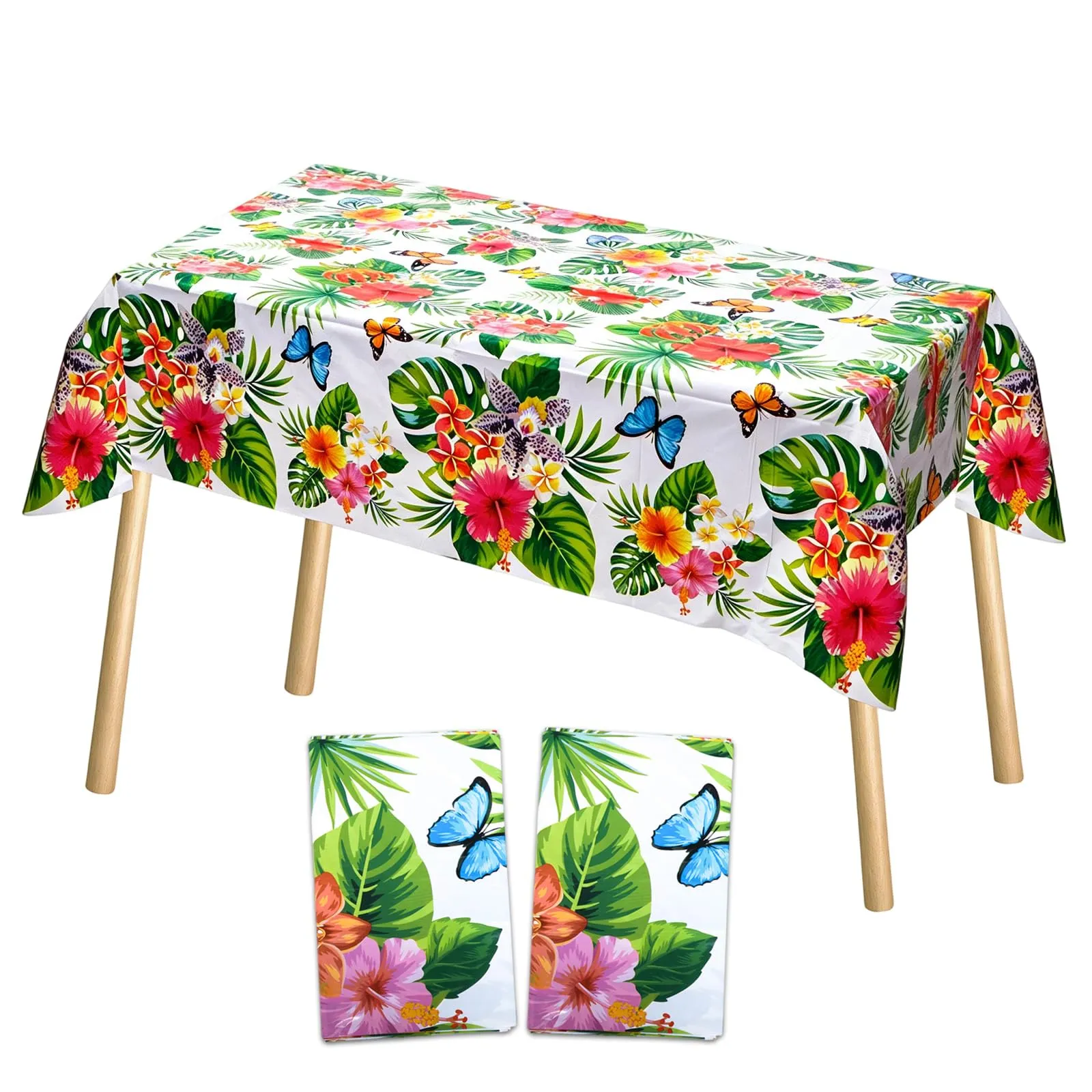 2 tovaglie con fiori tropicali e farfalle, 220 x 130 cm, impermeabili, motivo hawaiano, per piscina estiva, cortile tropicale, decorazione per feste, fiori della giungla (fiori)