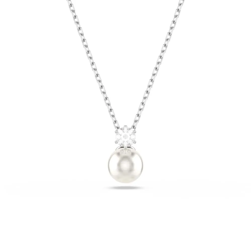 Swarovski Pendente Matrix, Crystal Pearl, Taglio Round, Bianco, Placcato rodio