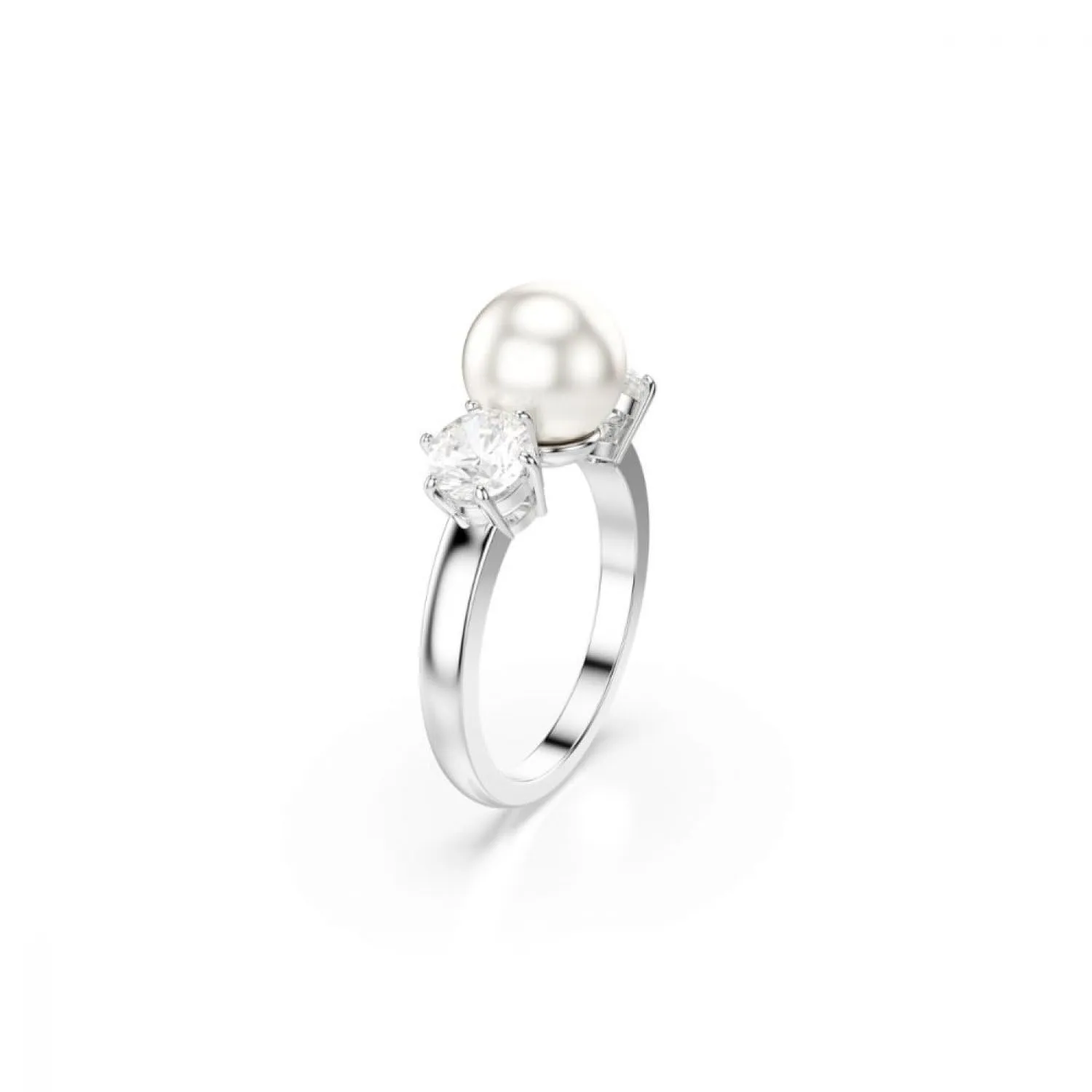 Swarovski Anello cocktail Matrix, Crystal Pearl, Taglio Round, Bianco, Placcato rodio