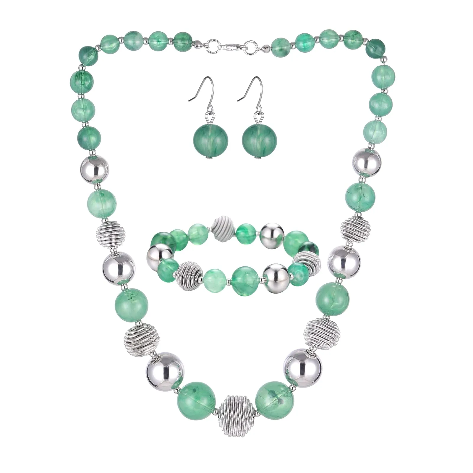 FULU AUTUMN 3 Pcs Parure di Gioielli, Set di Collana con Perle Grandi, Bracciale e Orecchini, Regalo di Compleanno per Donna, 43 cm, Pietra, Nessuna pietra preziosa