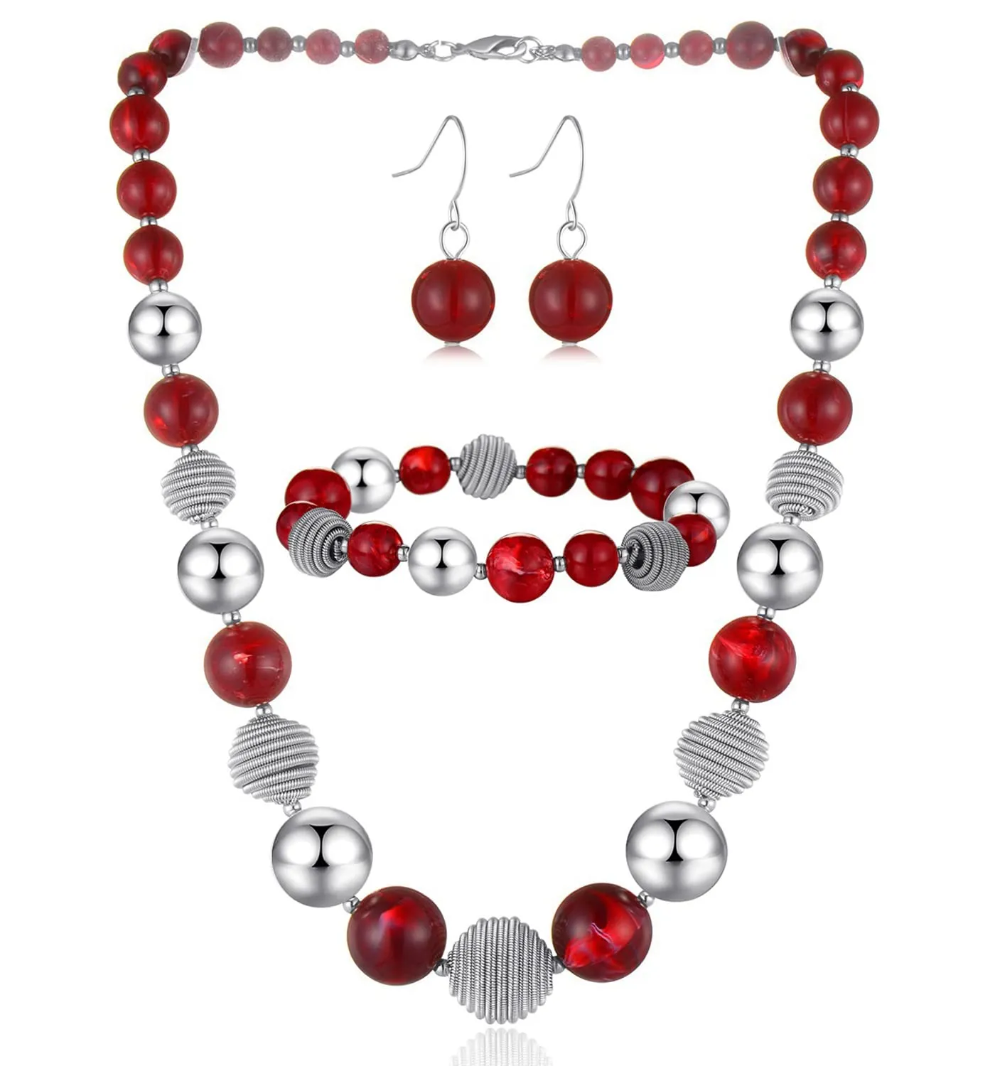 FULU AUTUMN 3 Pcs Parure di Gioielli, Set di Collana, Bracciale e Orecchini con Perle Grandi, Regalo di Compleanno per Donna, Pietra, Nessuna pietra preziosa