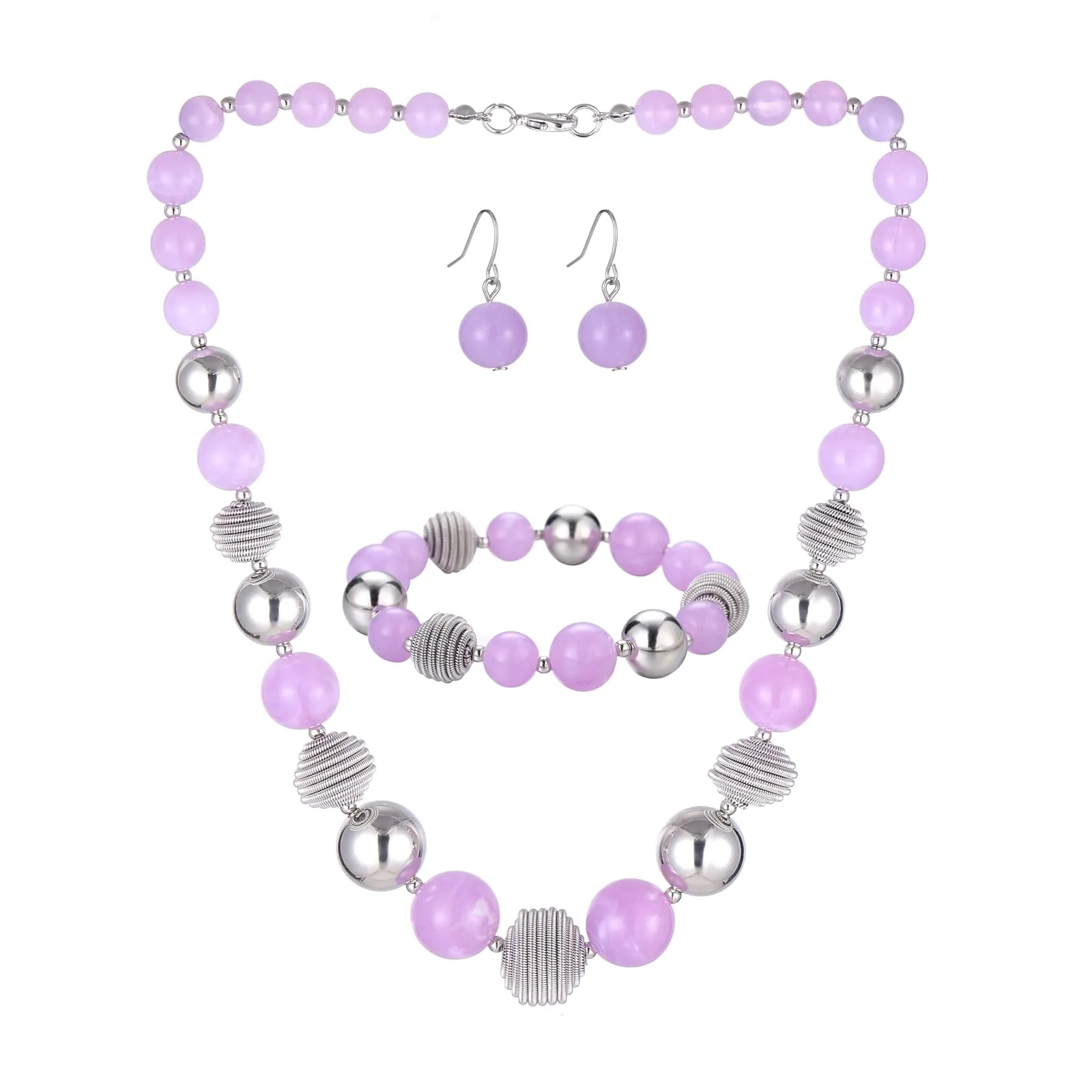 FULU AUTUMN 3 Pcs Parure di Gioielli, Set di Collana con Perle Grandi, Bracciale e Orecchini, Regalo di Compleanno per Donna, Pietra, Nessuna pietra preziosa