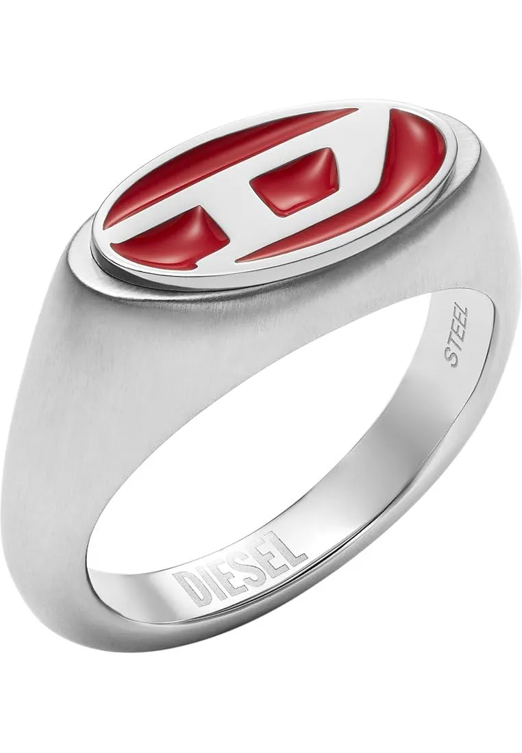 Diesel Anello da uomo, acciaio inossidabile smaltato rosso, DX1444040, Argento (Silver), 8